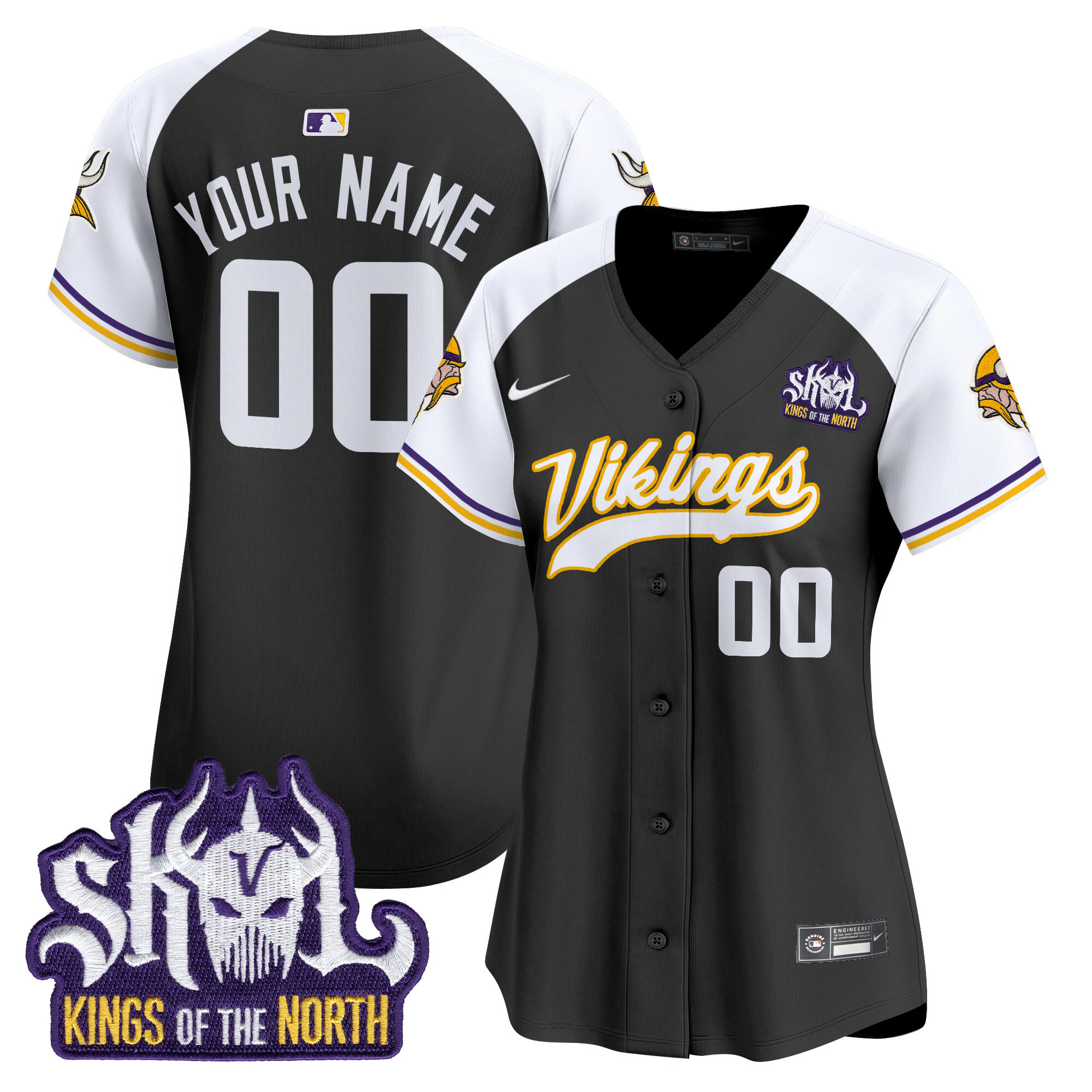 Women's Minnesota Vikings King Of The North Patch Throwback Vapor Premier Limited Custom Black Alternate Jersey - All Stitched