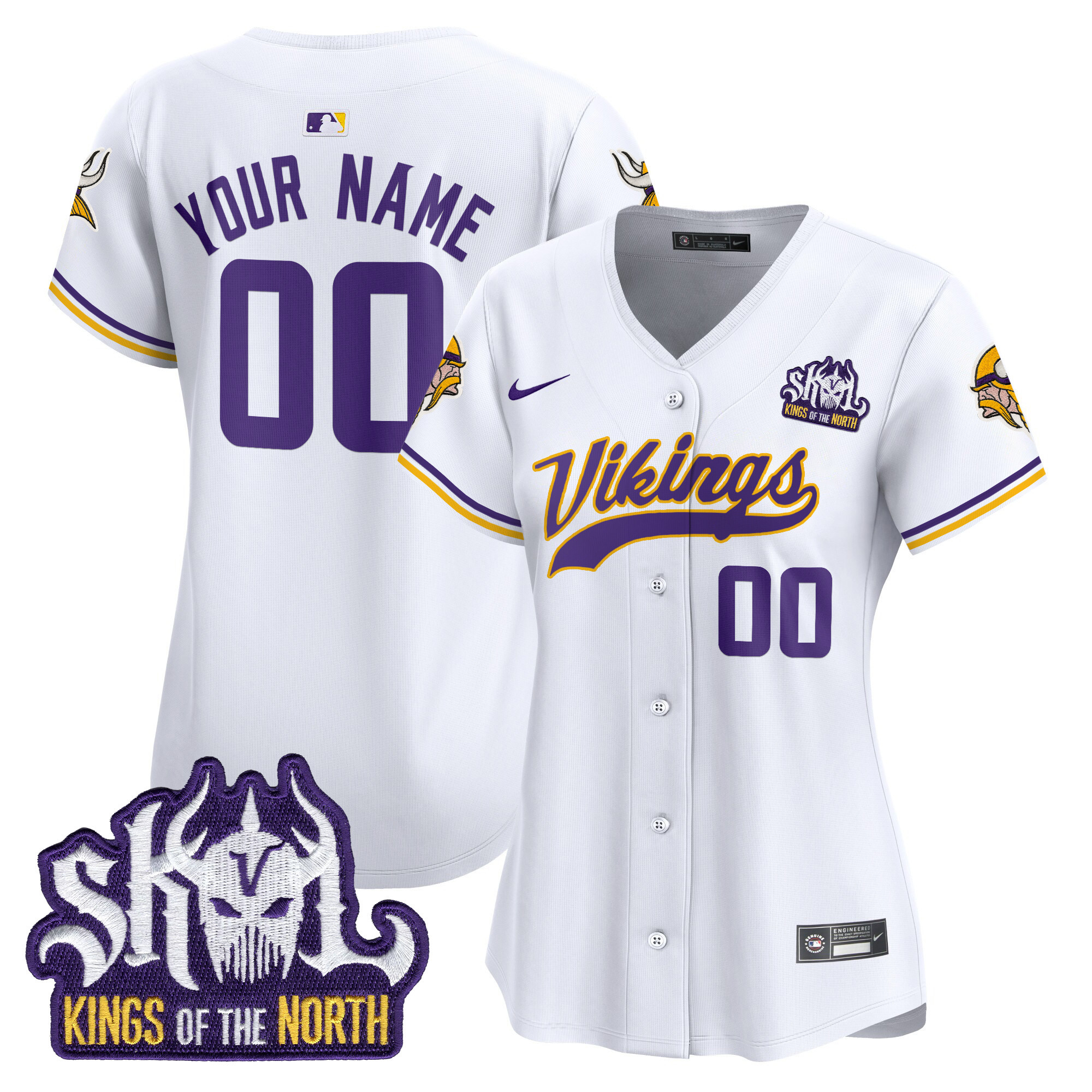 Women's Minnesota Vikings King Of The North Patch Throwback Vapor Premier Limited Custom White Jersey - All Stitched