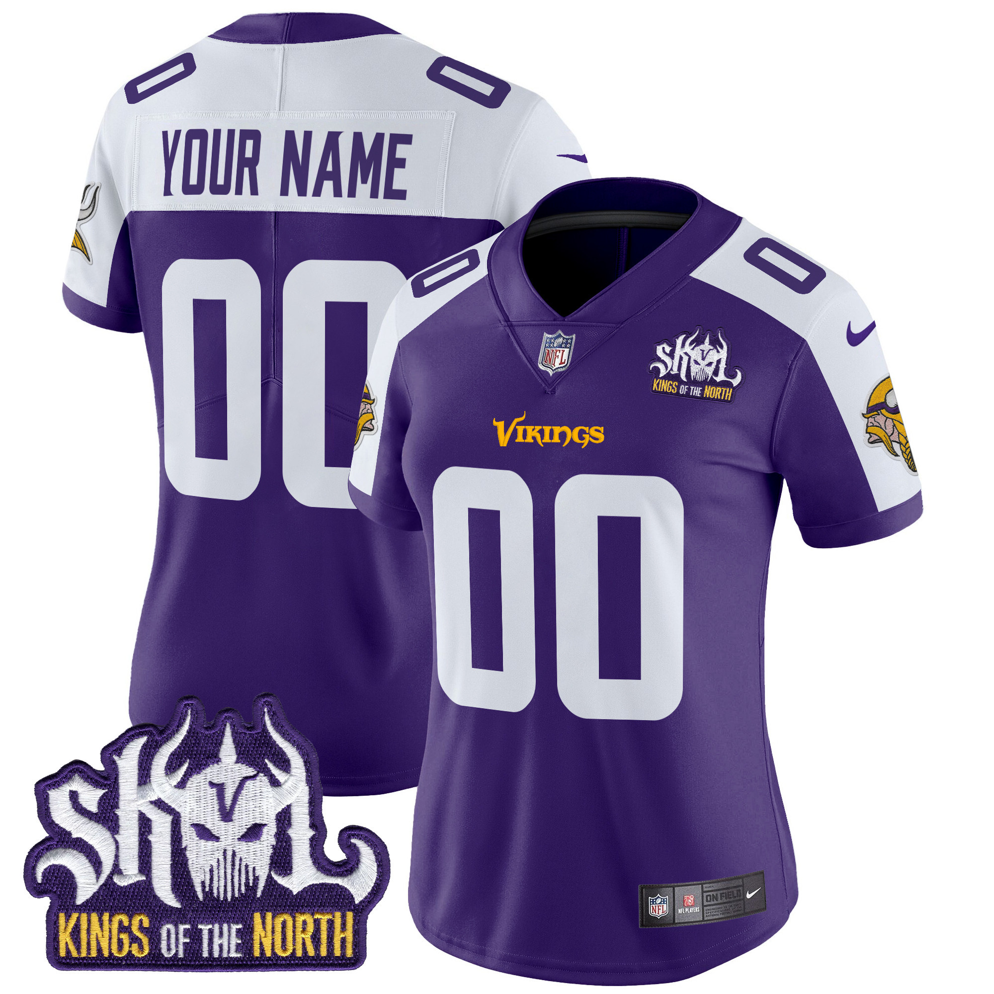 Women's Minnesota Vikings Kings Of The North Patch Vapor Limited Custom Purple Alternate Jersey - All Stitched