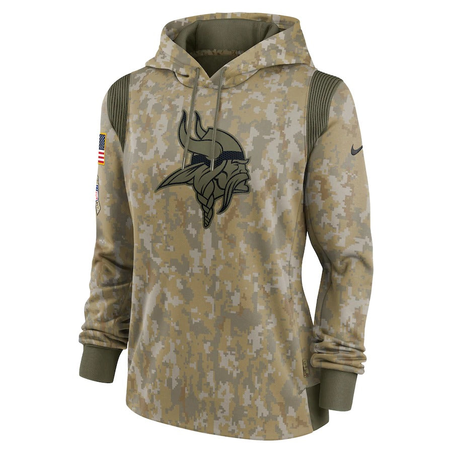 Women’s Minnesota Vikings Nike Olive 2021 Salute To Service Therma Performance Pullover Hoodie