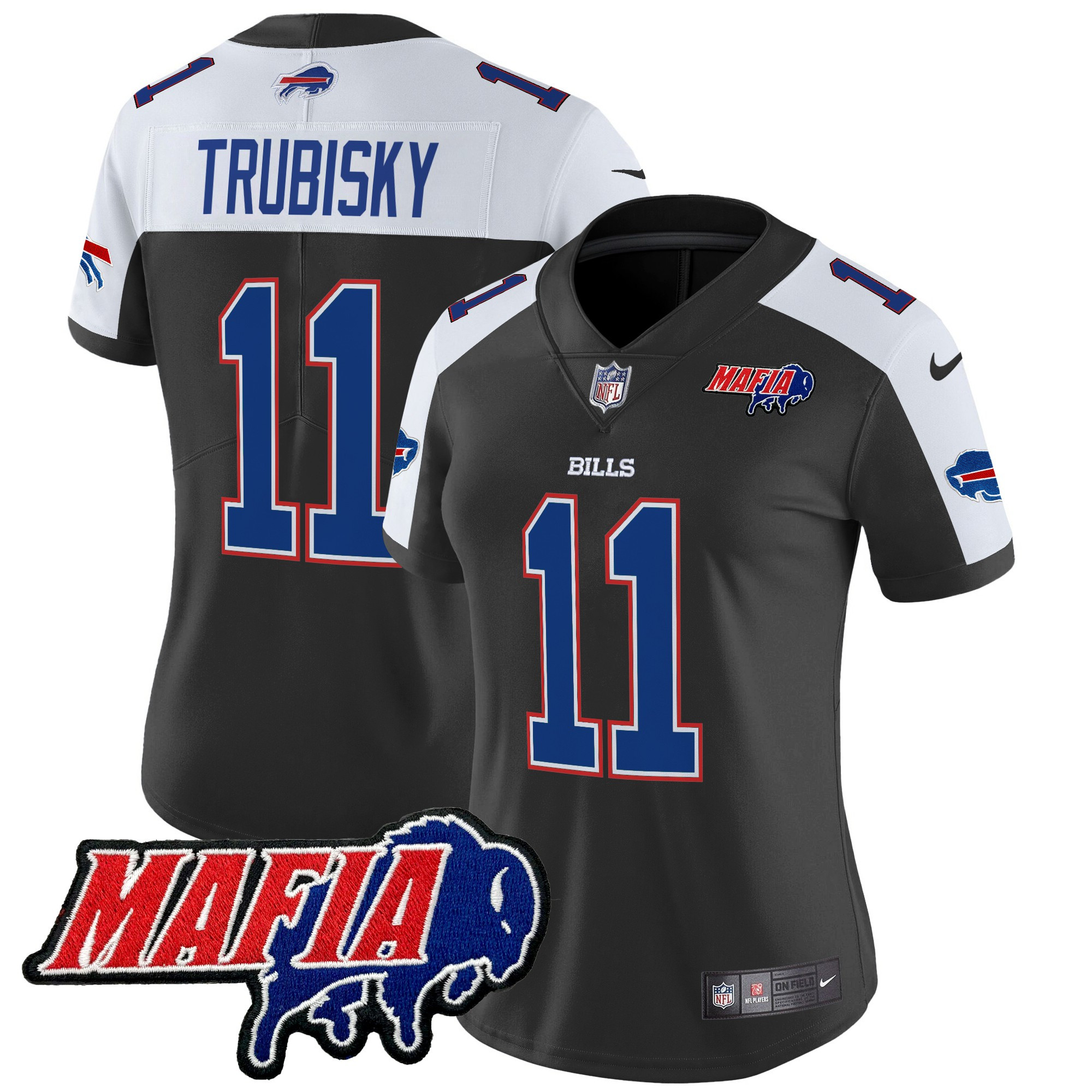 Women's Mitchell Trubisky Buffalo Bills 2024 Buffalo Bills Mafia Patch Vapor Limited Black Alternate Jersey - All Stitched