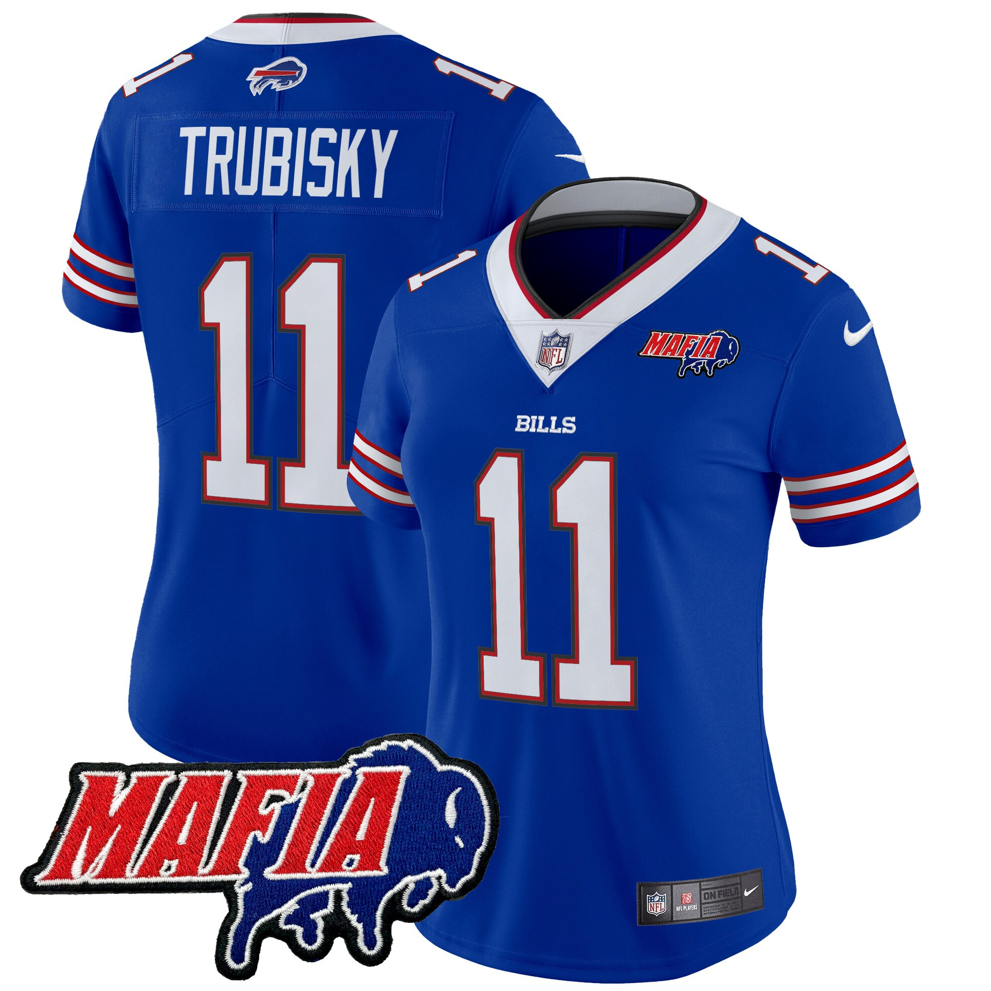 Women's Mitchell Trubisky Buffalo Bills 2024 Buffalo Bills Mafia Patch Vapor Limited Royal Jersey - All Stitched