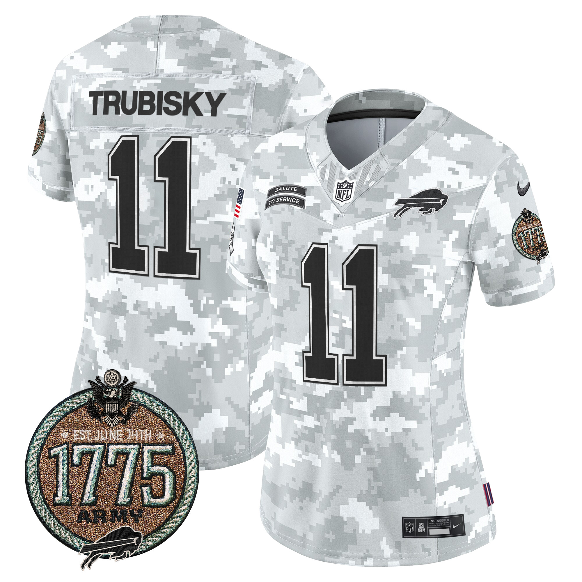 Women's Mitchell Trubisky Buffalo Bills 2024 Salute to Service Establishment Year Patch Vapor Limited Army Jersey - All Stitched