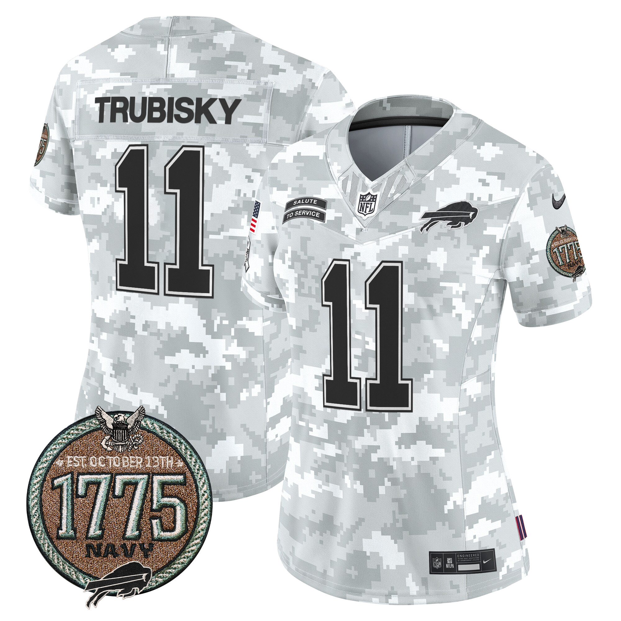 Women's Mitchell Trubisky Buffalo Bills 2024 Salute to Service Establishment Year Patch Vapor Limited Navy Jersey - All Stitched