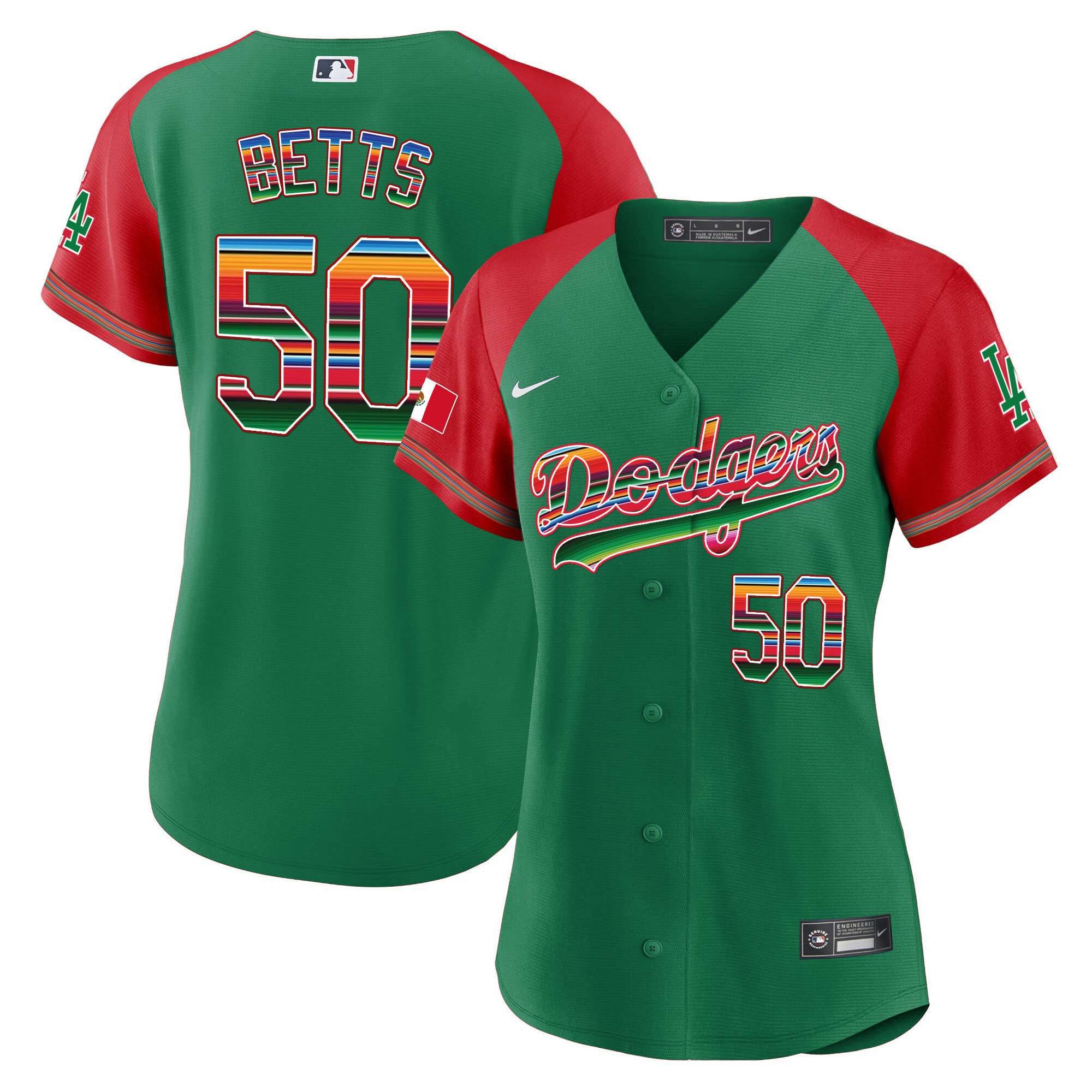 Women's Mookie Betts Los Angeles Dodgers Mexico Alternate Baseball Green Jersey - All Stitched