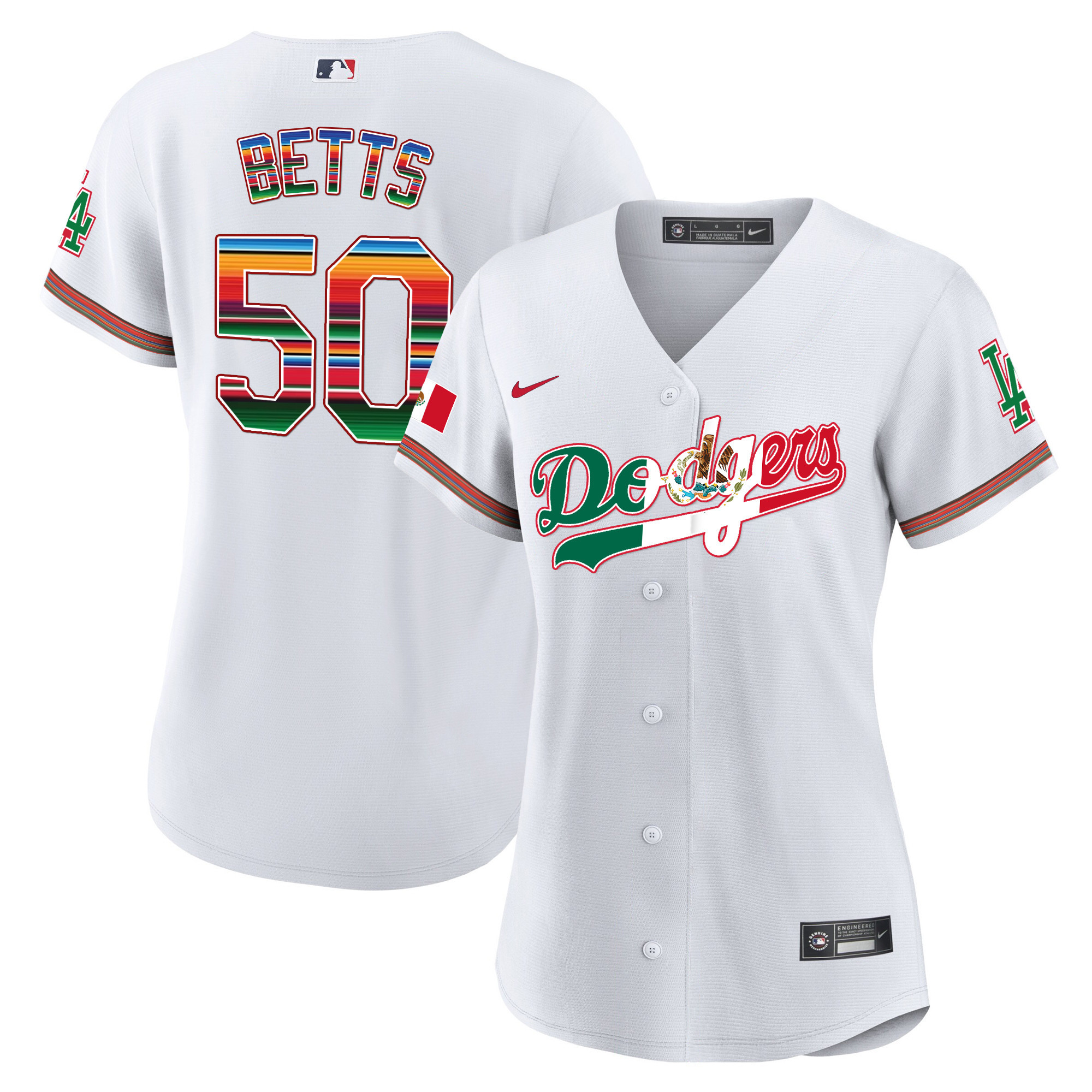 Women's Mookie Betts Los Angeles Dodgers Mexico Baseball Limited White Jersey V4 - All Stitched