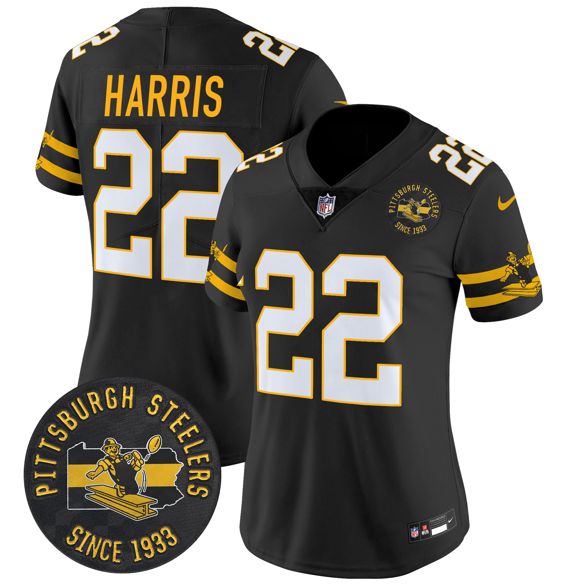 Women's Najee Harris Pittsburgh Steelers Throwback 1933 Patch Vapor Limited Black Jersey - All Stitched