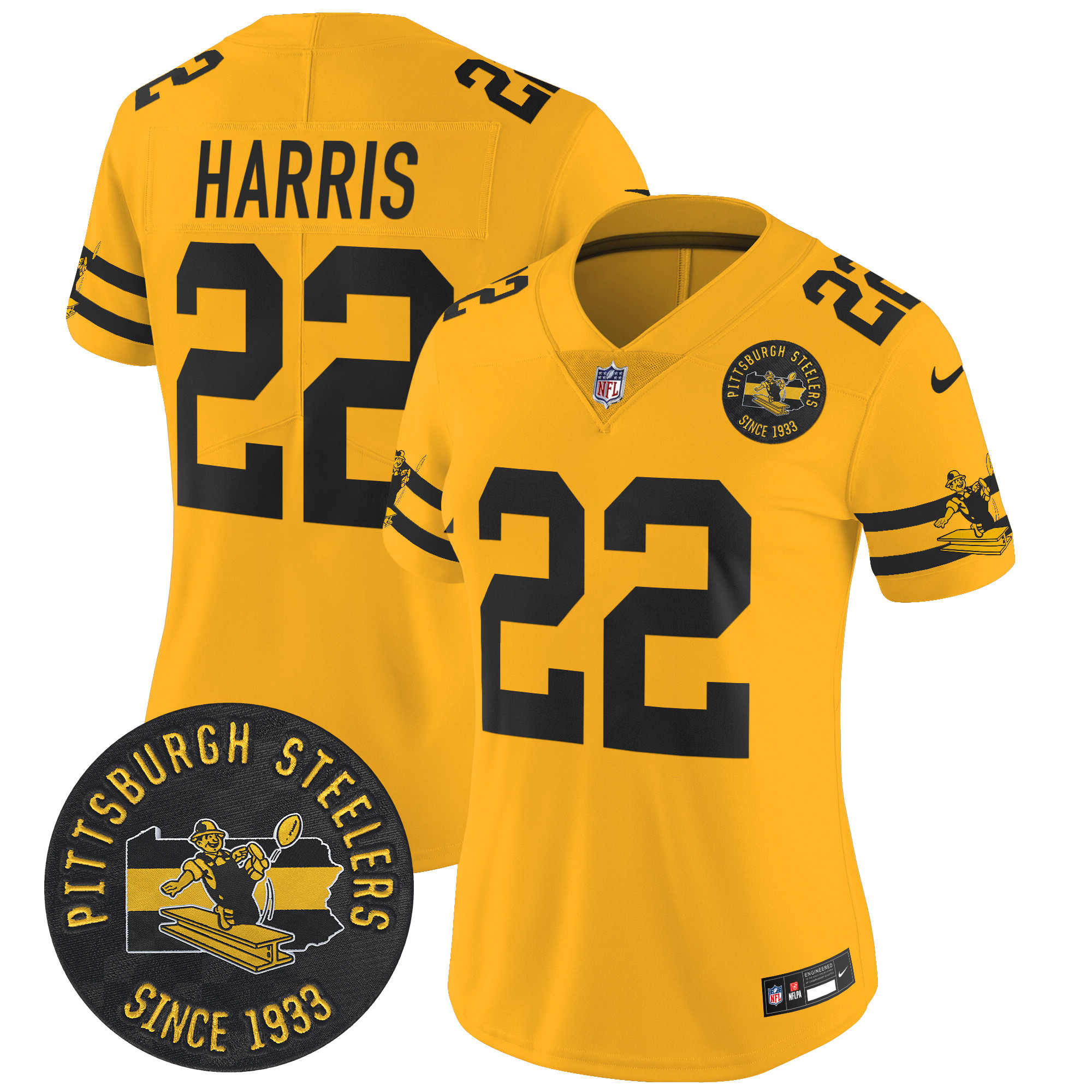 Women's Najee Harris Pittsburgh Steelers Throwback 1933 Patch Vapor Limited Gold Jersey - All Stitched