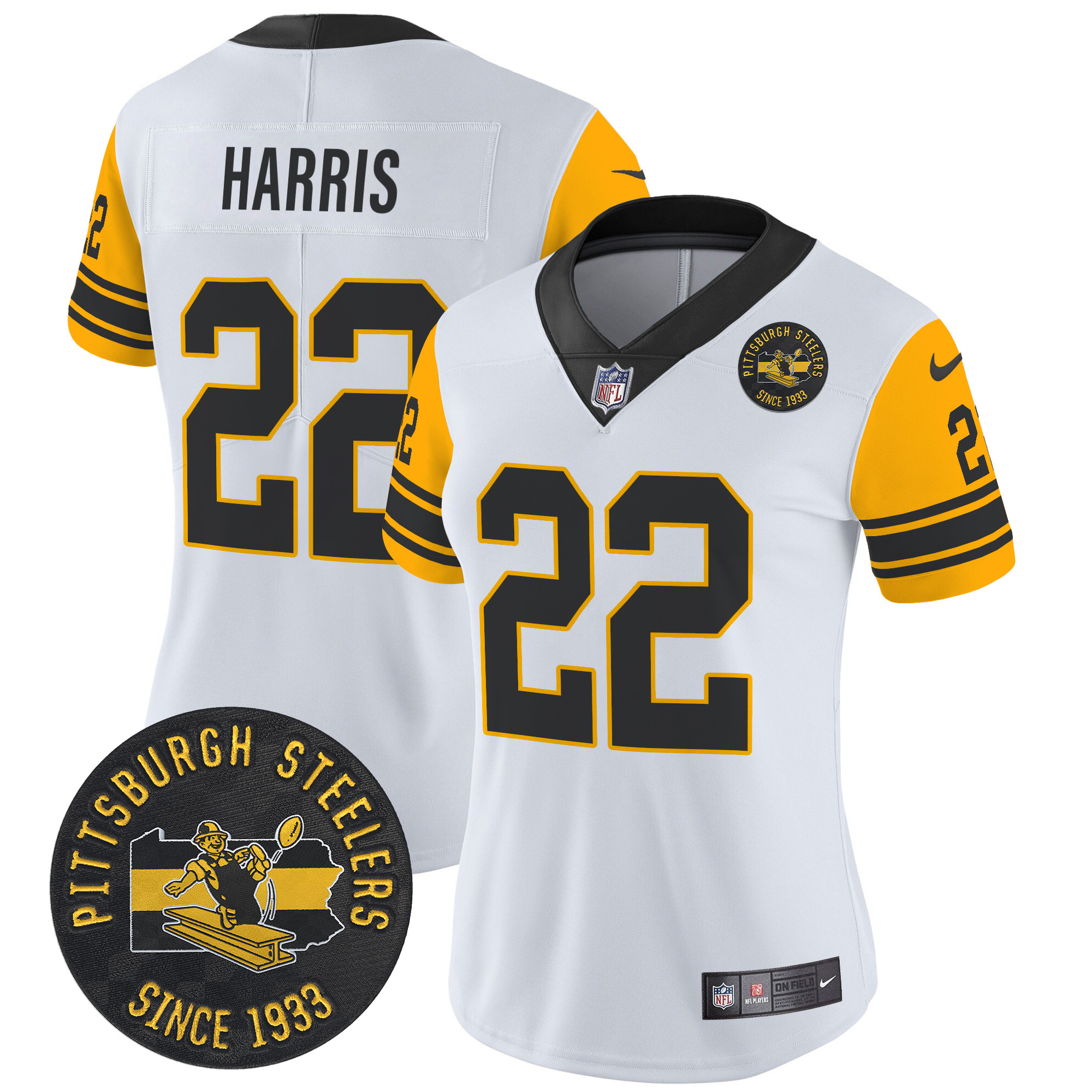 Women's Najee Harris Pittsburgh Steelers Throwback 1962 Vapor Limited White Jersey - All Stitched
