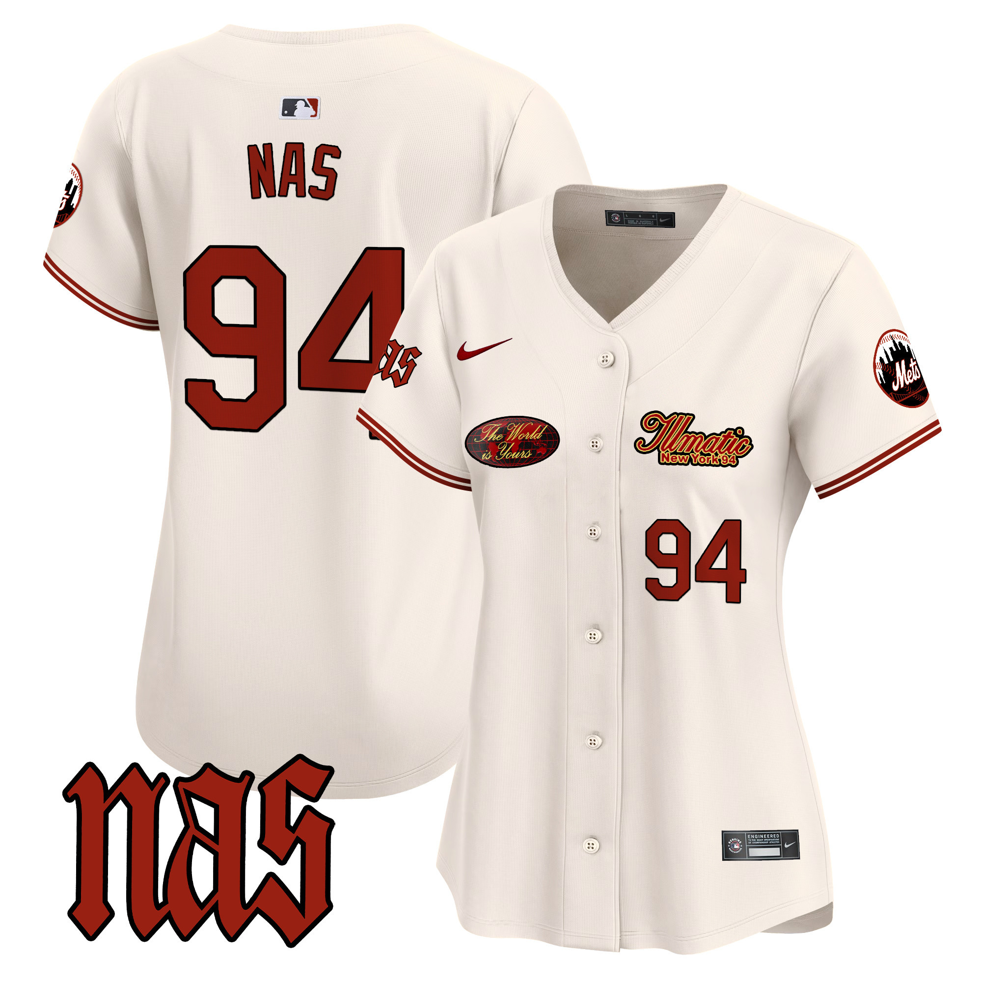 Women's Nas New York Mets Nas Illmatic Vapor Premier Limited Cream Jersey V2 - All Stitched