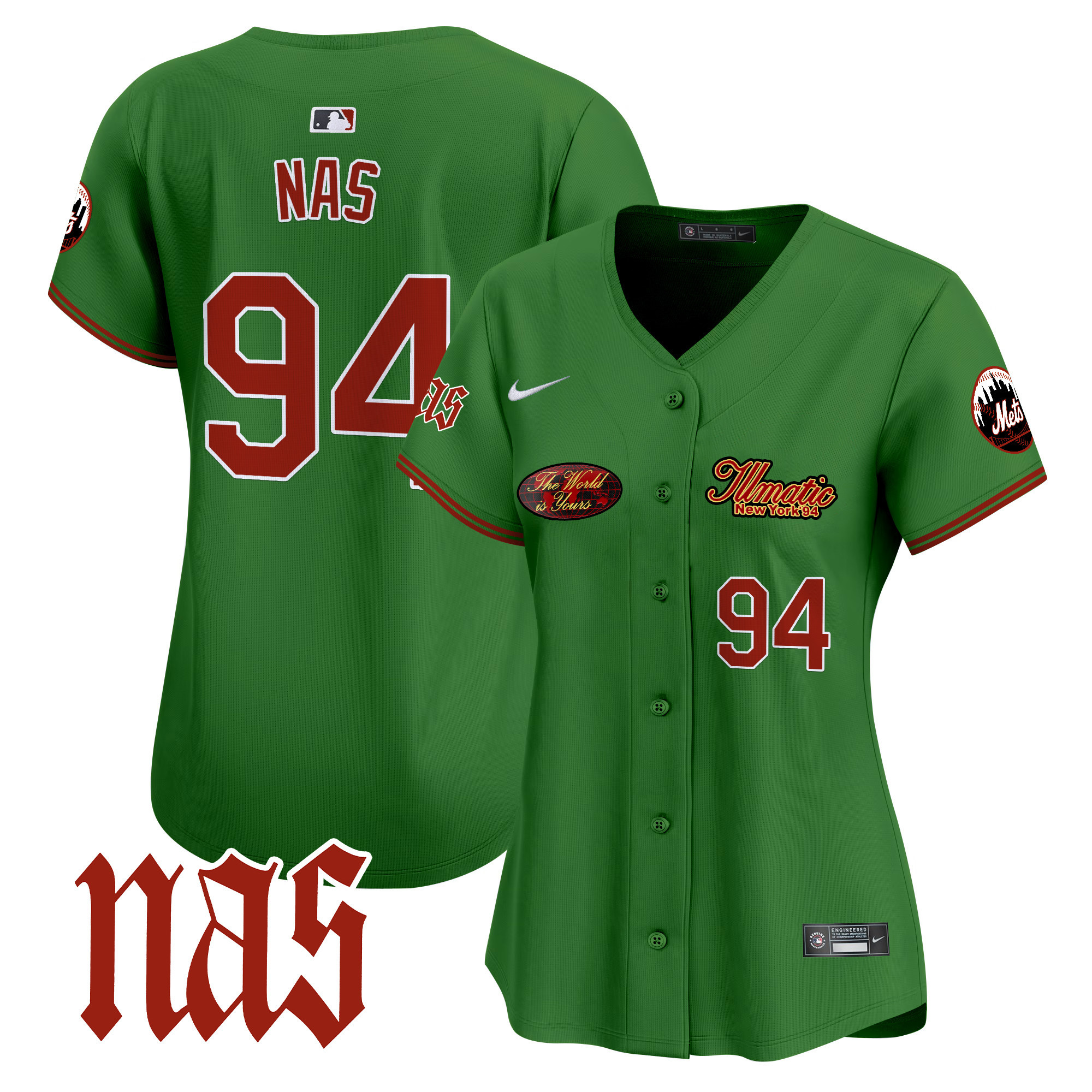 Women's Nas New York Mets Nas Illmatic Vapor Premier Limited Green Jersey V2 - All Stitched