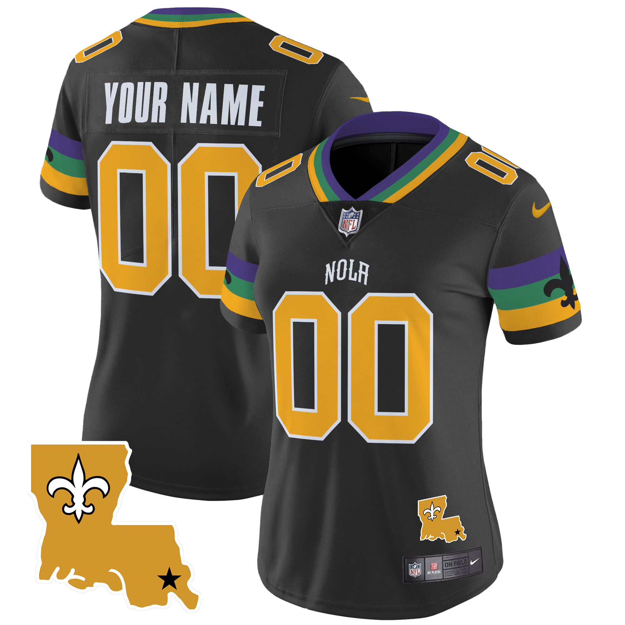 Women's New Orleans Saints 2024 New Orleans City Vapor Limited Custom Black Jersey - All Stitched