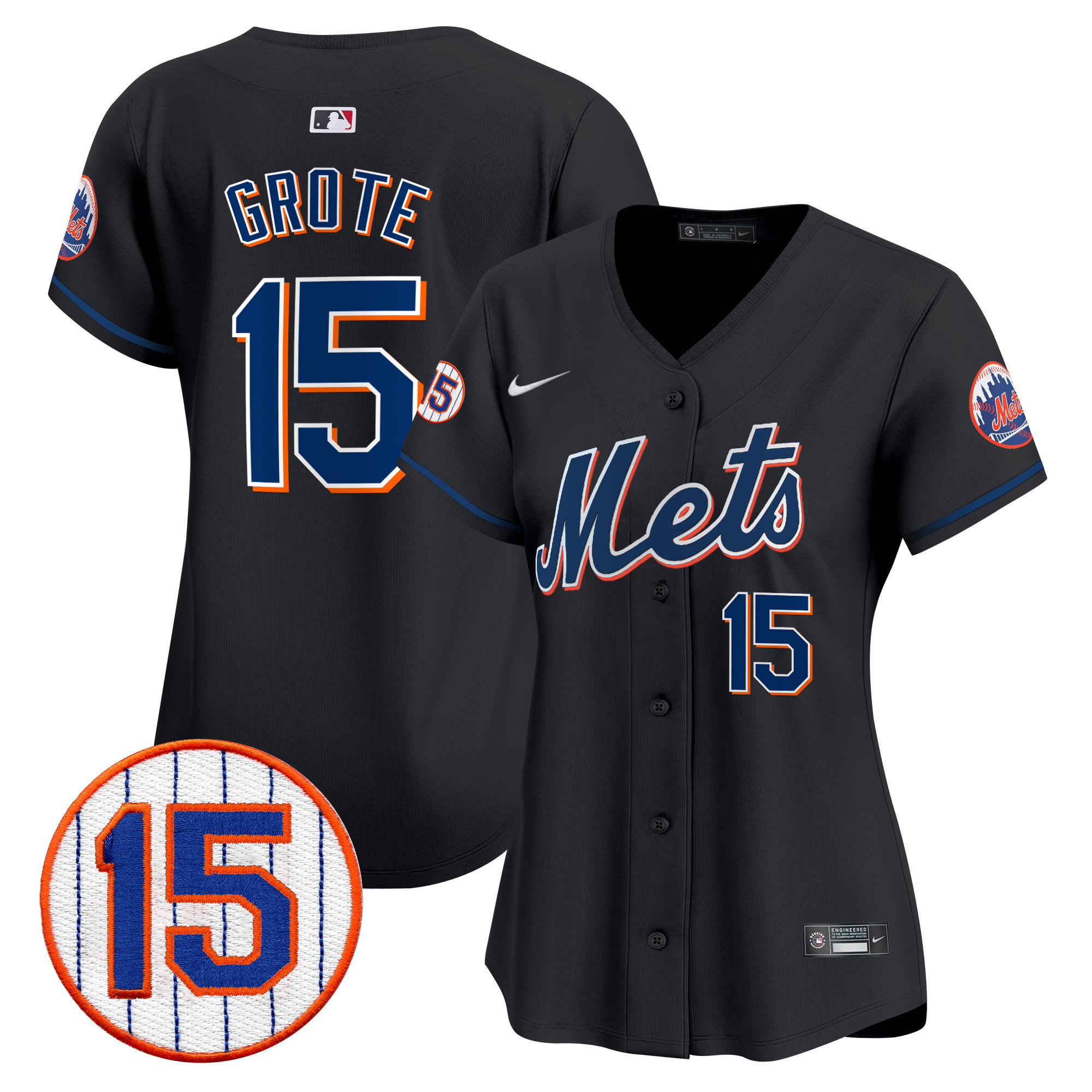 Women's New York Mets Jerry Grote Patch Vapor Premier Limited Black Jersey - All Stitched