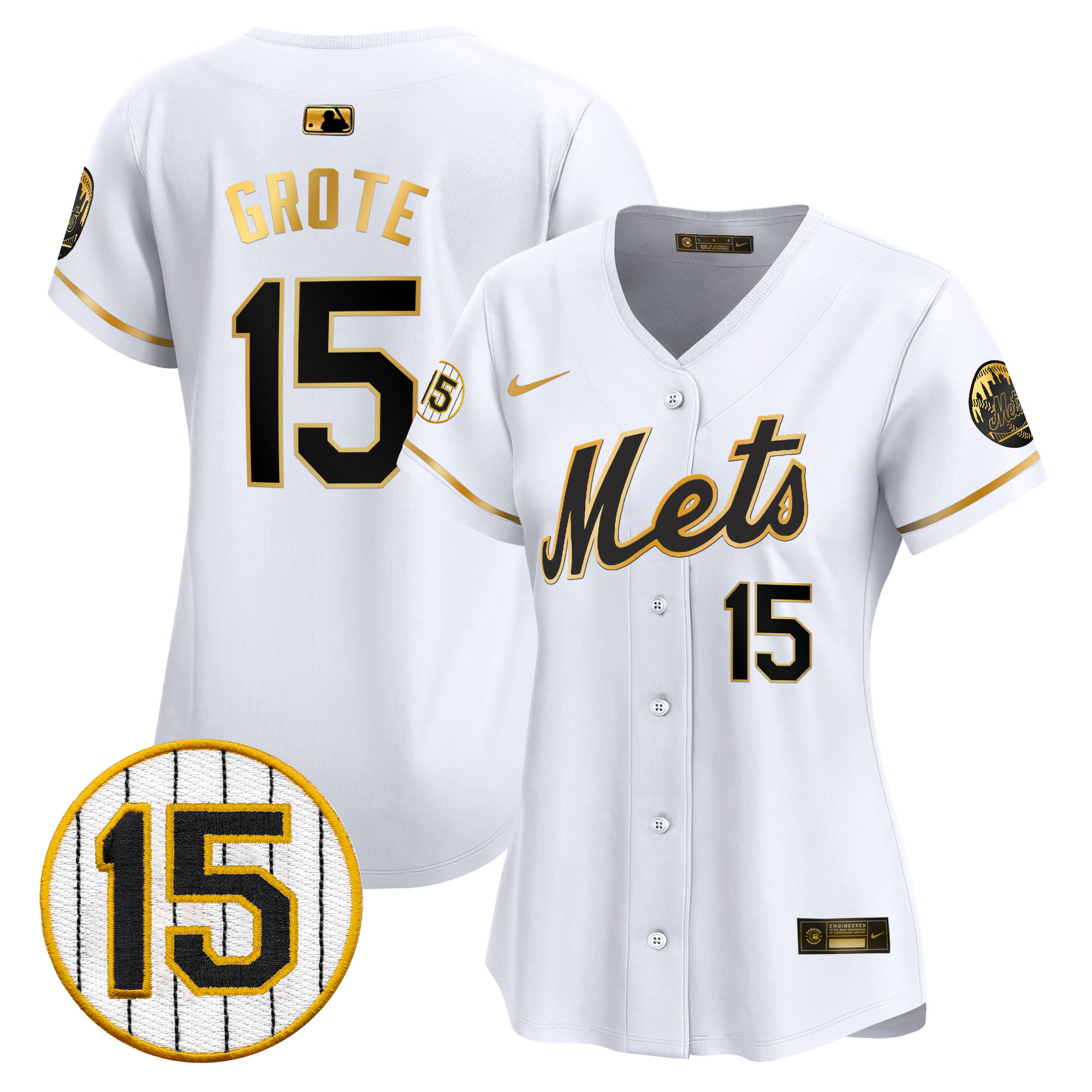 Women's New York Mets Jerry Grote Patch Vapor Premier Limited White Gold Jersey - All Stitched