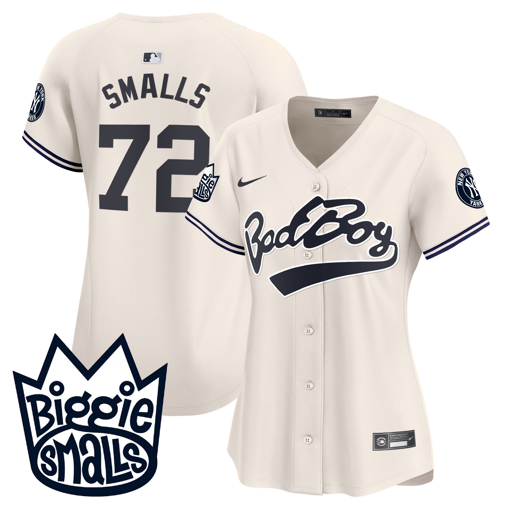 Women's New York Yankees Biggie Smalls Vapor Premier Limited Cream #72 Smalls  Jersey - All Stitched