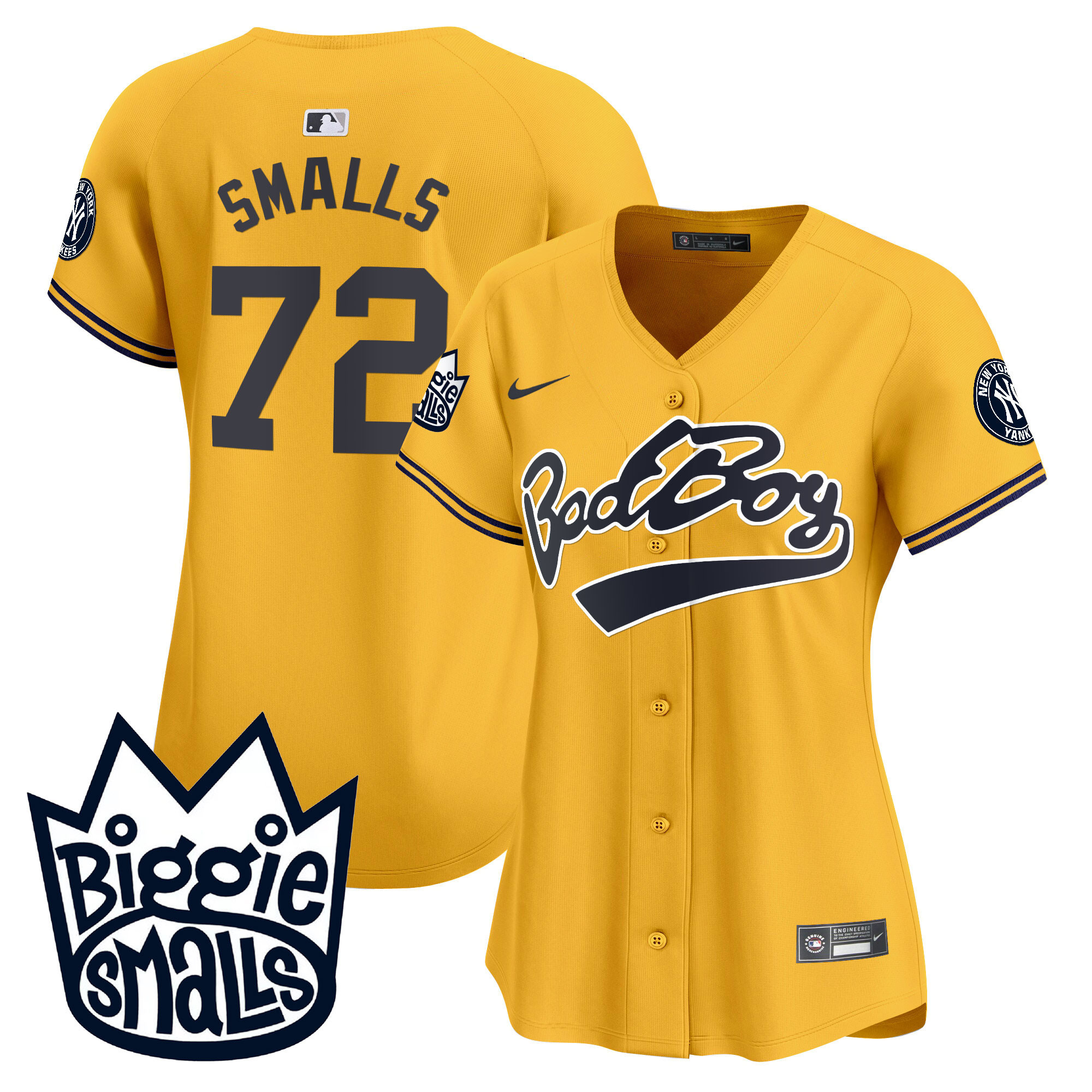 Women's New York Yankees Biggie Smalls Vapor Premier Limited Gold #72 Smalls  Jersey - All Stitched
