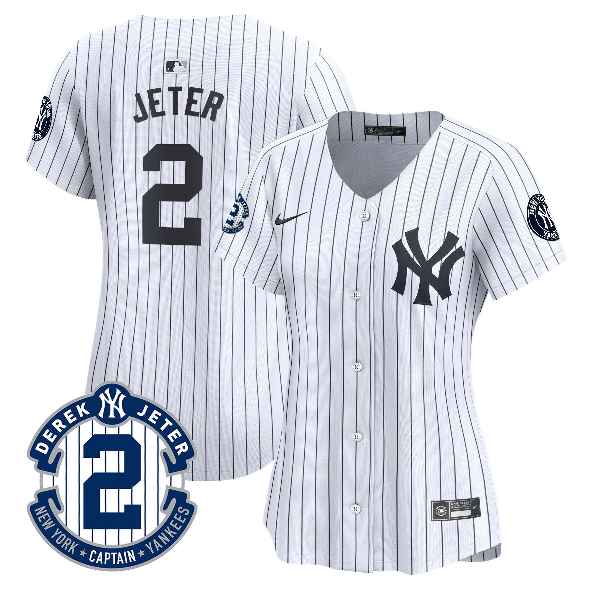 Women's New York Yankees Derek Jeter Patch Vapor Premier Limited White Jersey - All Stitched
