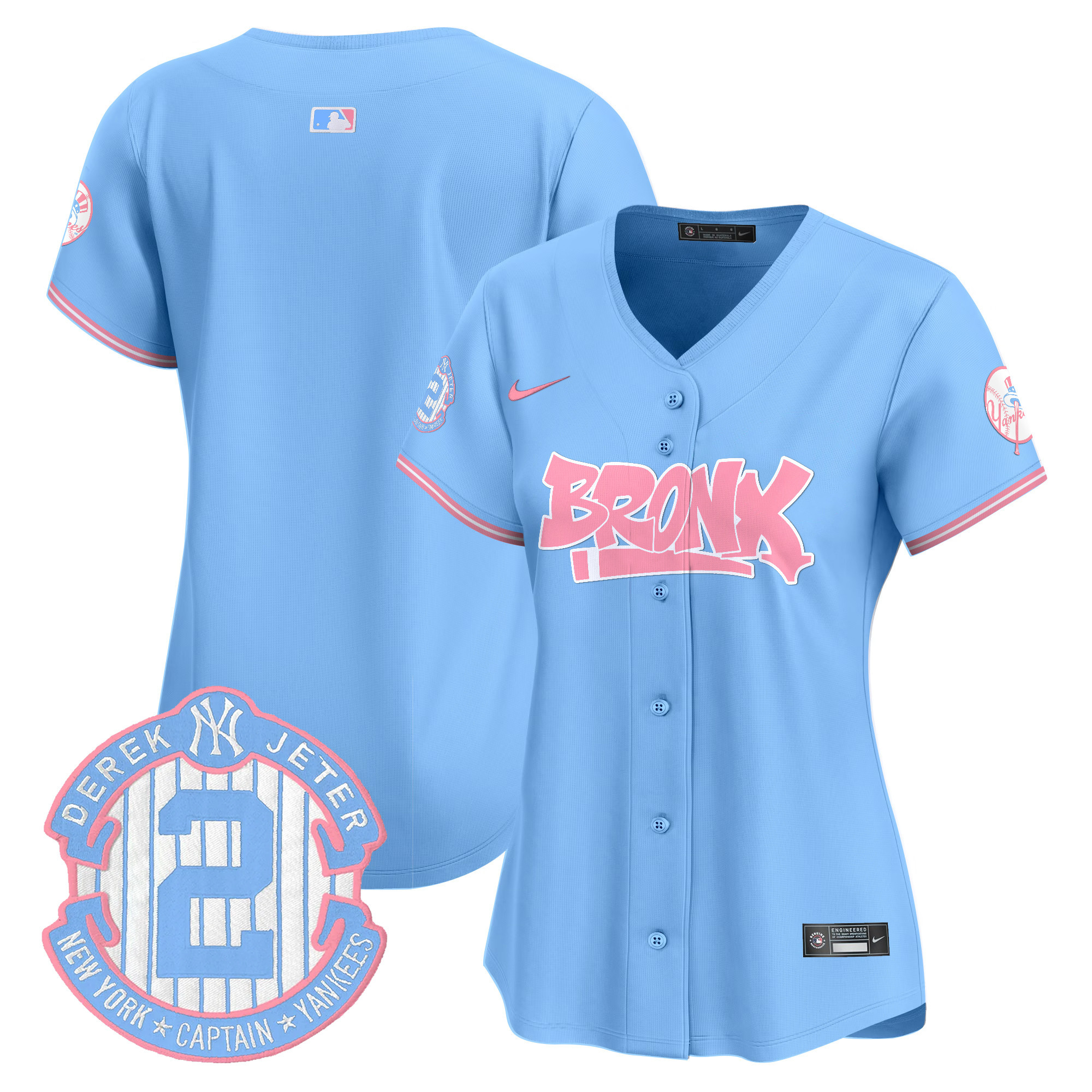 Women's New York Yankees The Bronx Graffiti Bubblegum Pink Vapor Premier Limited Light Blue Jersey - All Stitched