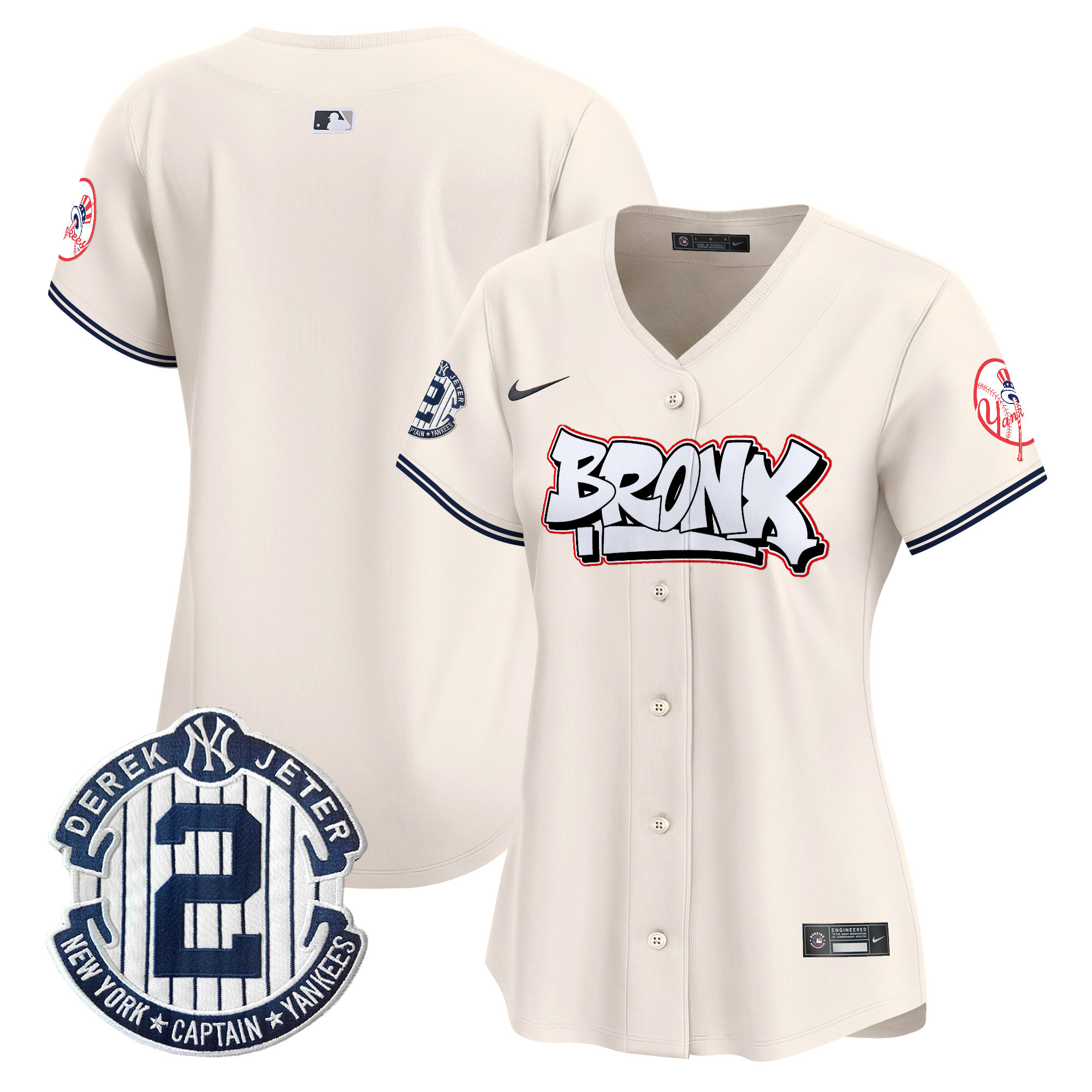 Women's New York Yankees The Bronx Graffiti Vapor Premier Limited Cream Jersey V4 - All Stitched