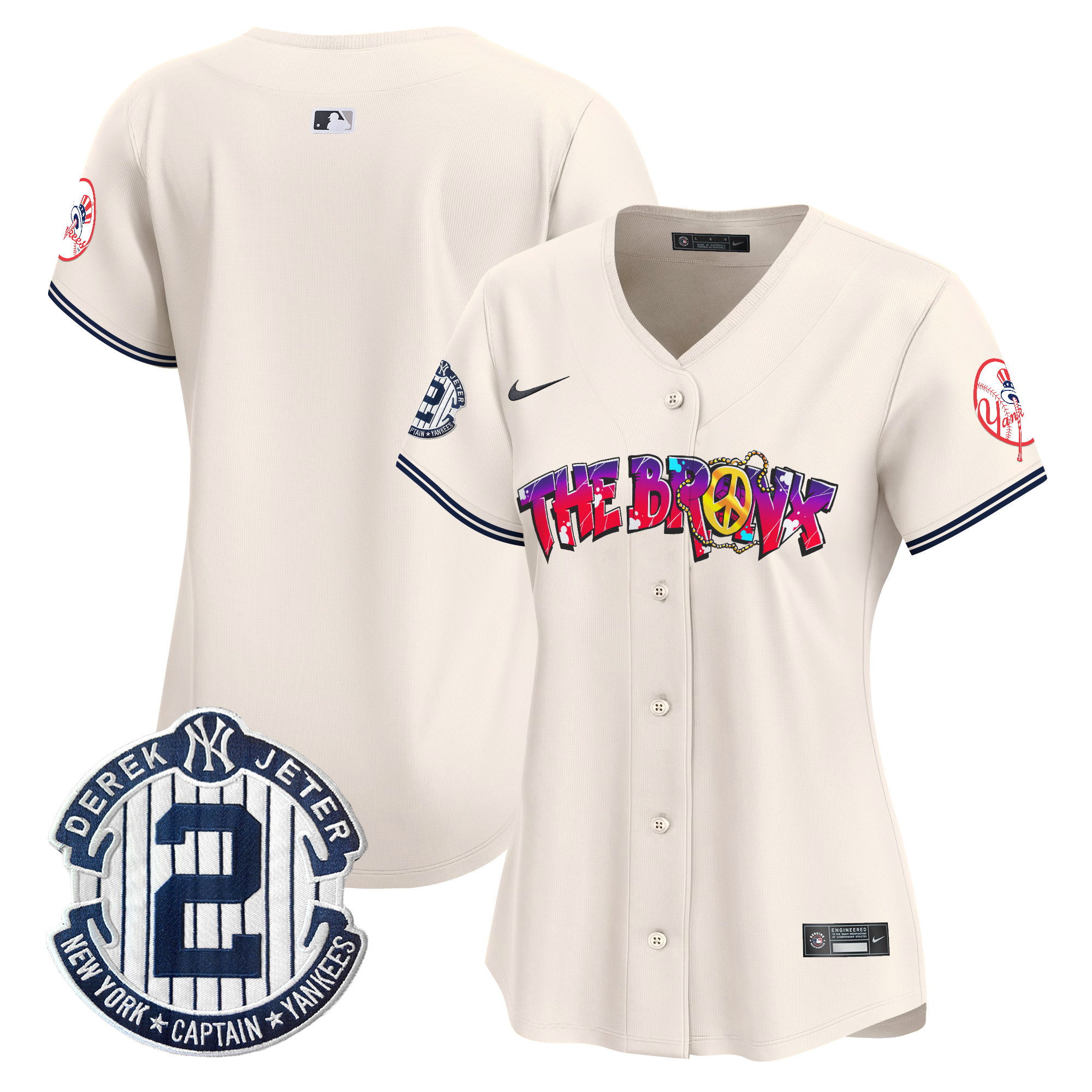 Women's New York Yankees The Bronx Graffiti Vapor Premier Limited Cream Jersey V7 - All Stitched