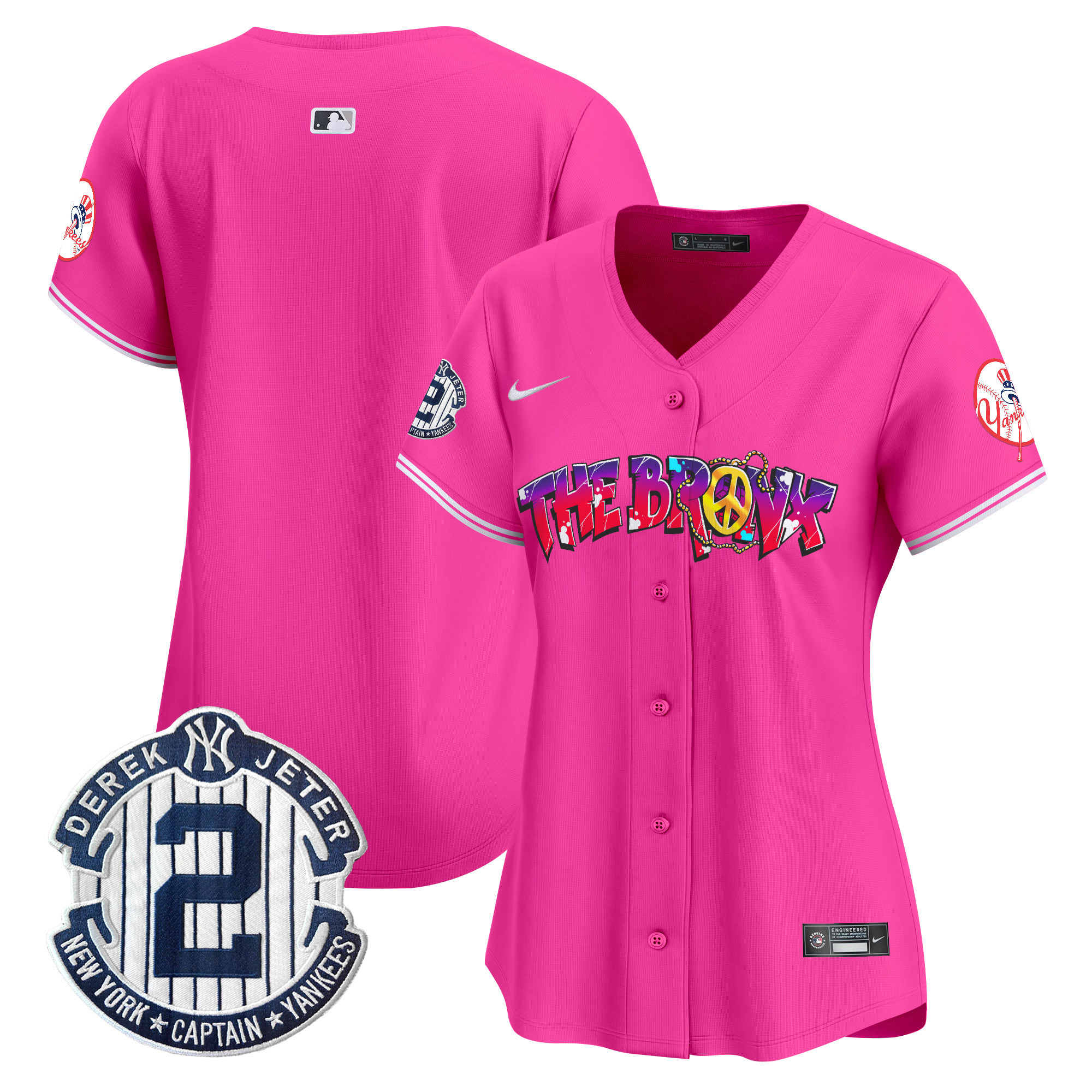 Women's New York Yankees The Bronx Graffiti Vapor Premier Limited Pink Jersey V7 - All Stitched