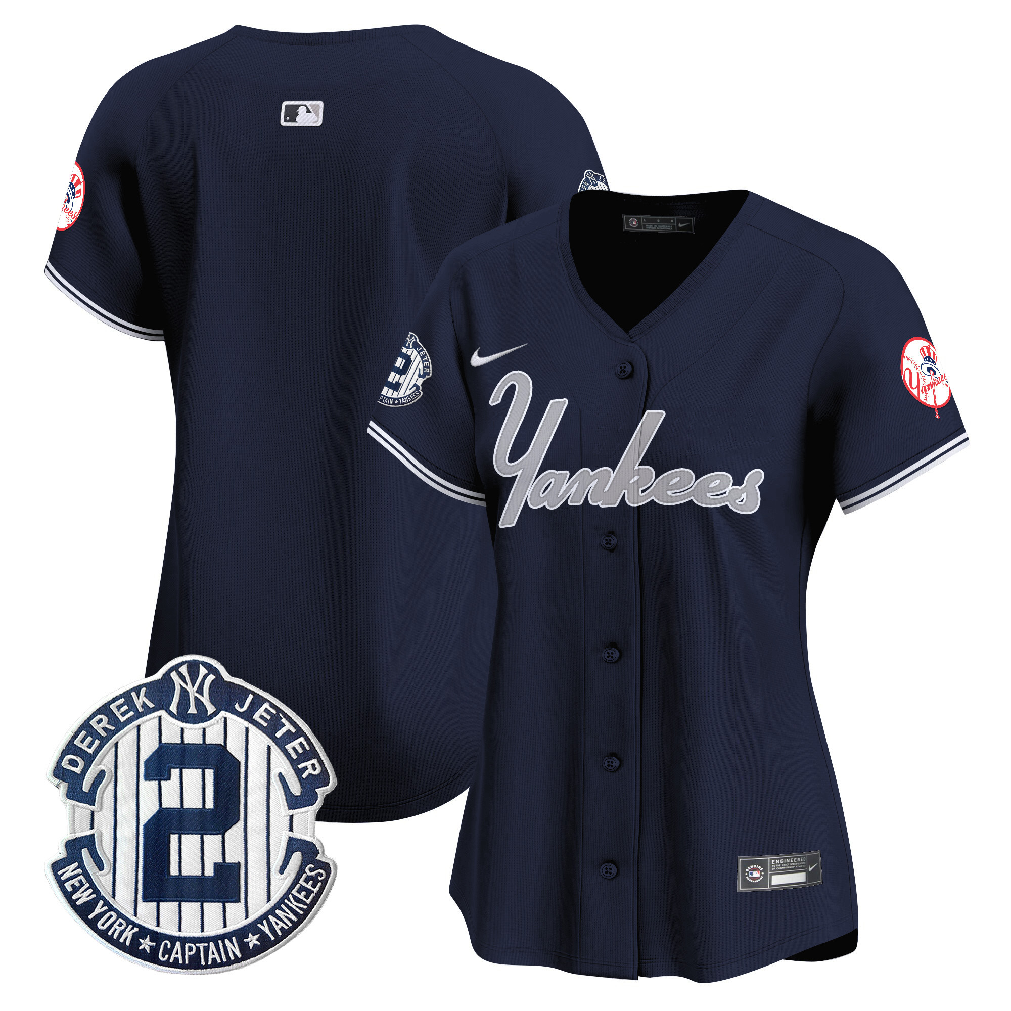 Women's New York Yankees Throwback Vapor Premier Limited Navy Jersey V2 - All Stitched