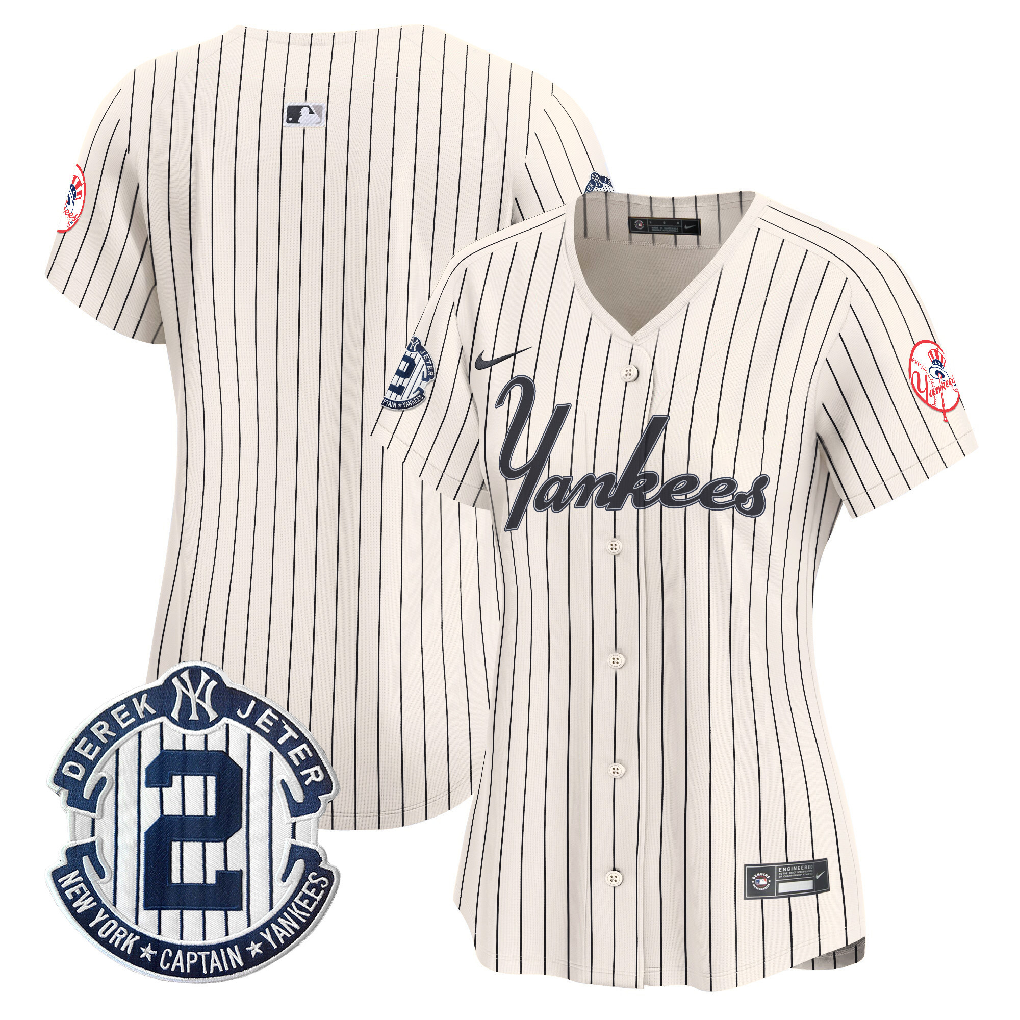 Women's New York Yankees Throwback Vapor Premier Limited Pinstripe Cream Jersey V2 - All Stitched