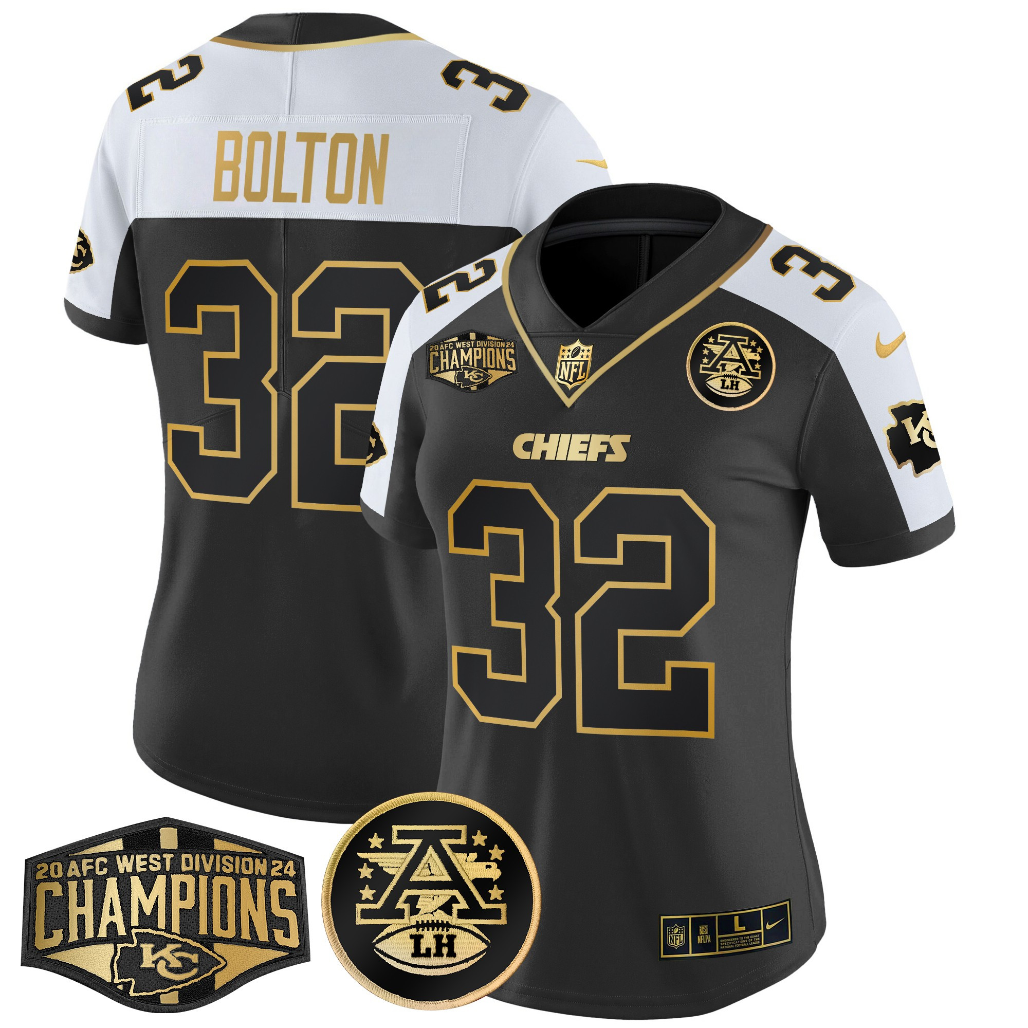Women's Nick Bolton Kansas City Chiefs 2024 AFC West Division Champions Patch Gold Vapor Limited Alternate Jersey - All Stitched