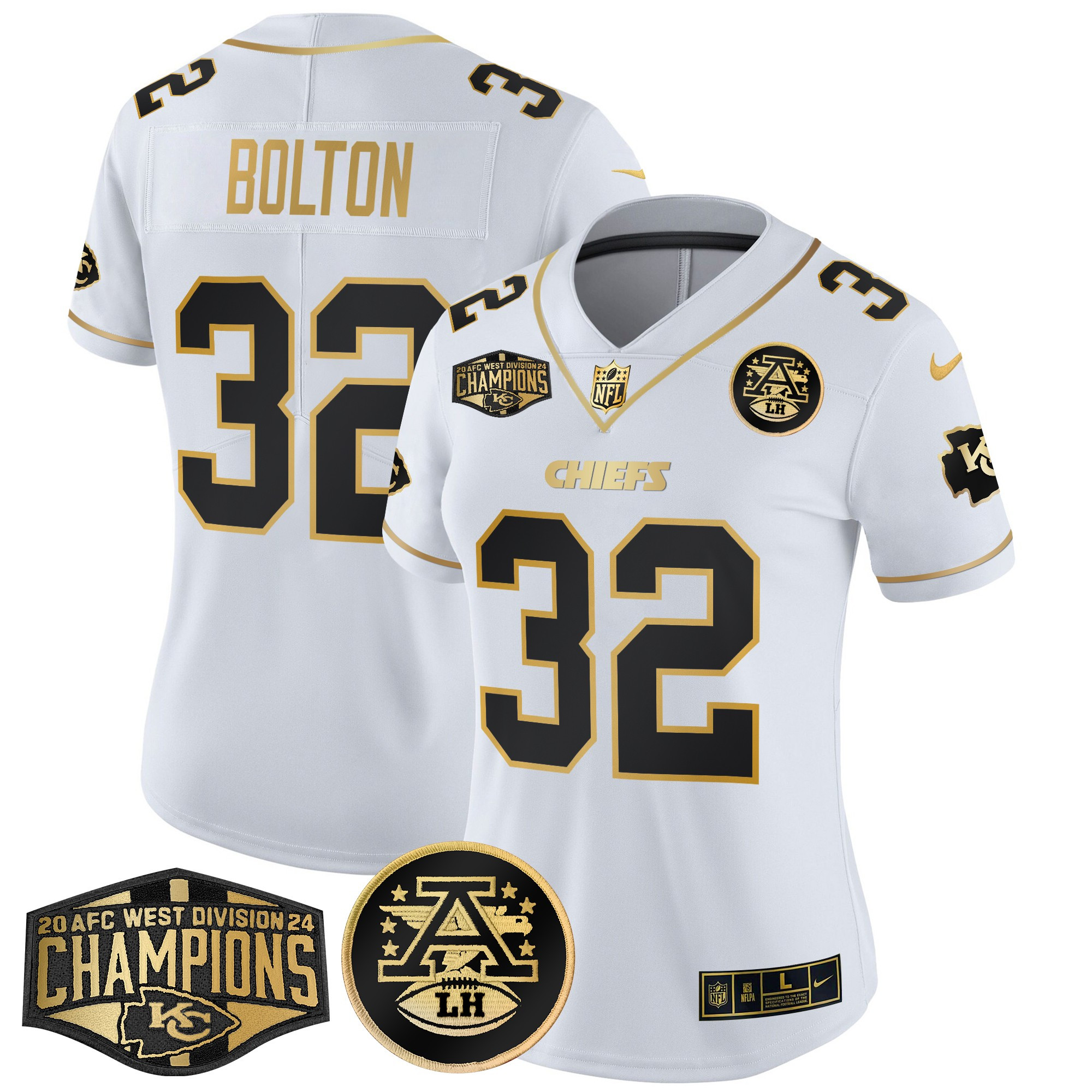 Women's Nick Bolton Kansas City Chiefs 2024 AFC West Division Champions Patch Gold Vapor Limited White Gold Jersey - All Stitched