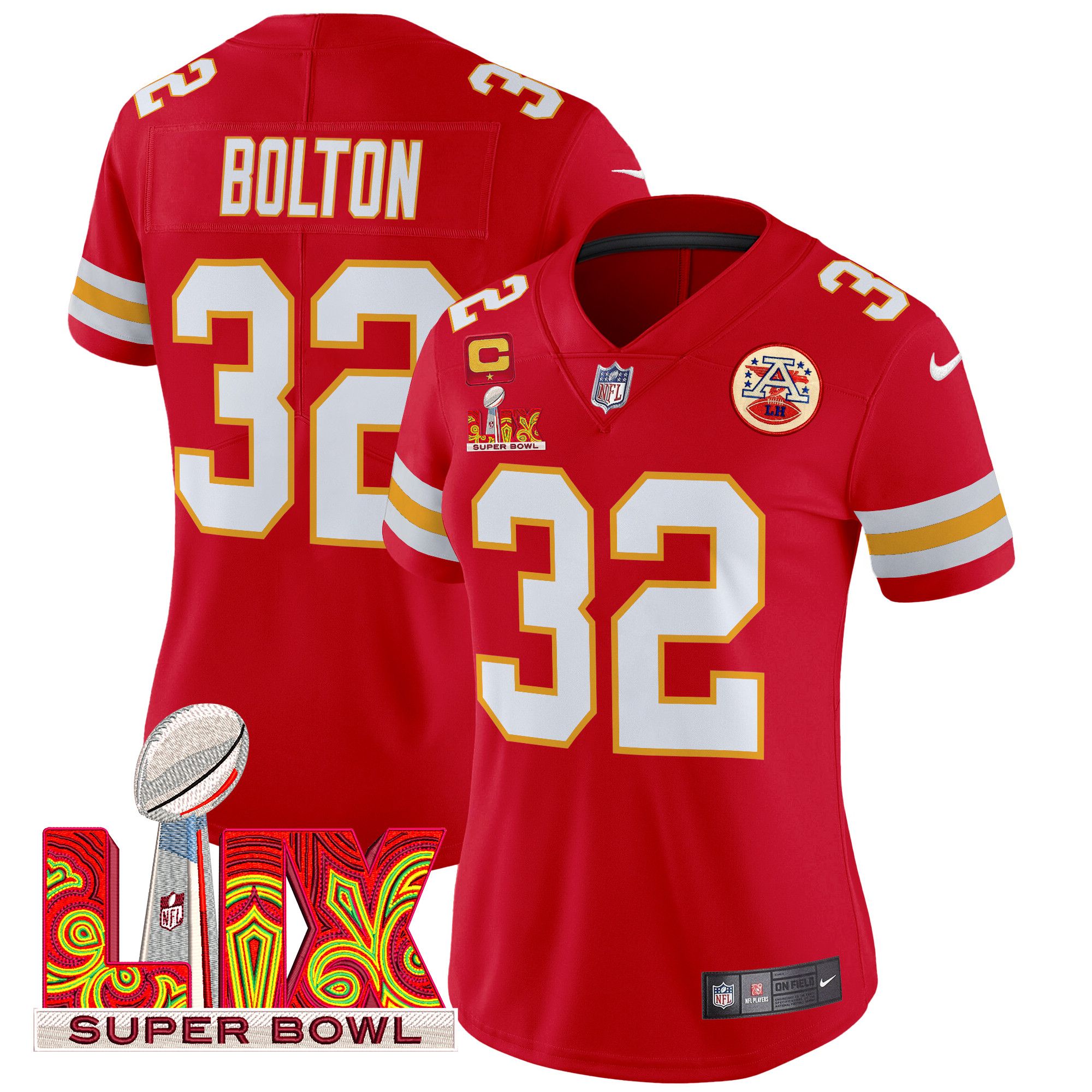 Women's Nick Bolton Kansas City Chiefs Super Bowl LIX Patch Vapor Limited Red Jersey - All Stitched