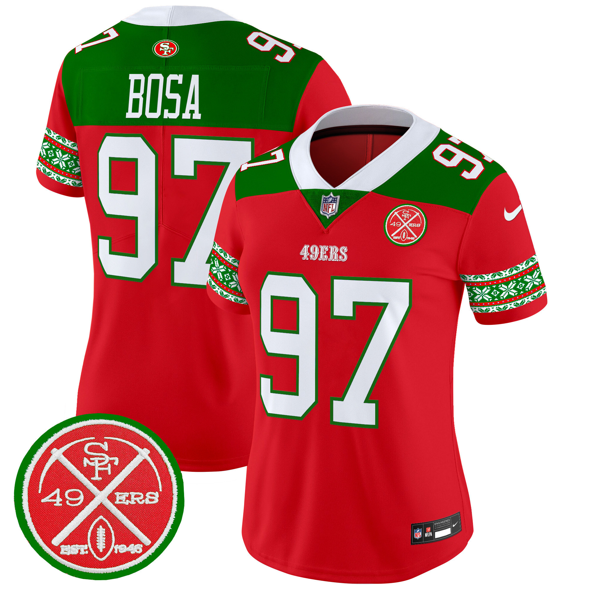 Women's Nick Bosa San Francisco 49ers 2024 Christmas Vapor Limited Red Jersey - All Stitched
