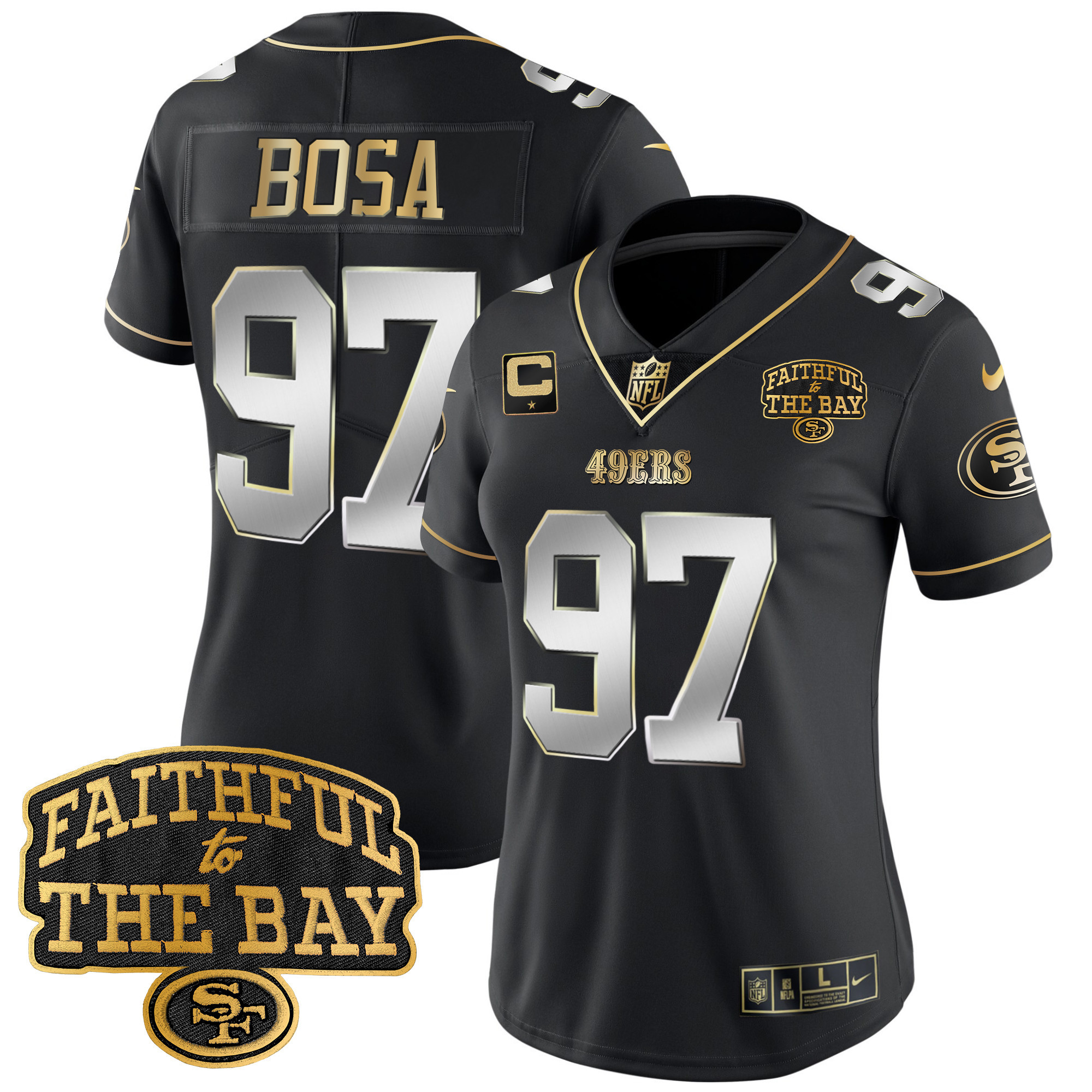 Women's Nick Bosa San Francisco 49ers Faithful To The Bay Patch Vapor Limited Black Limited Jersey V8 - All Stitched