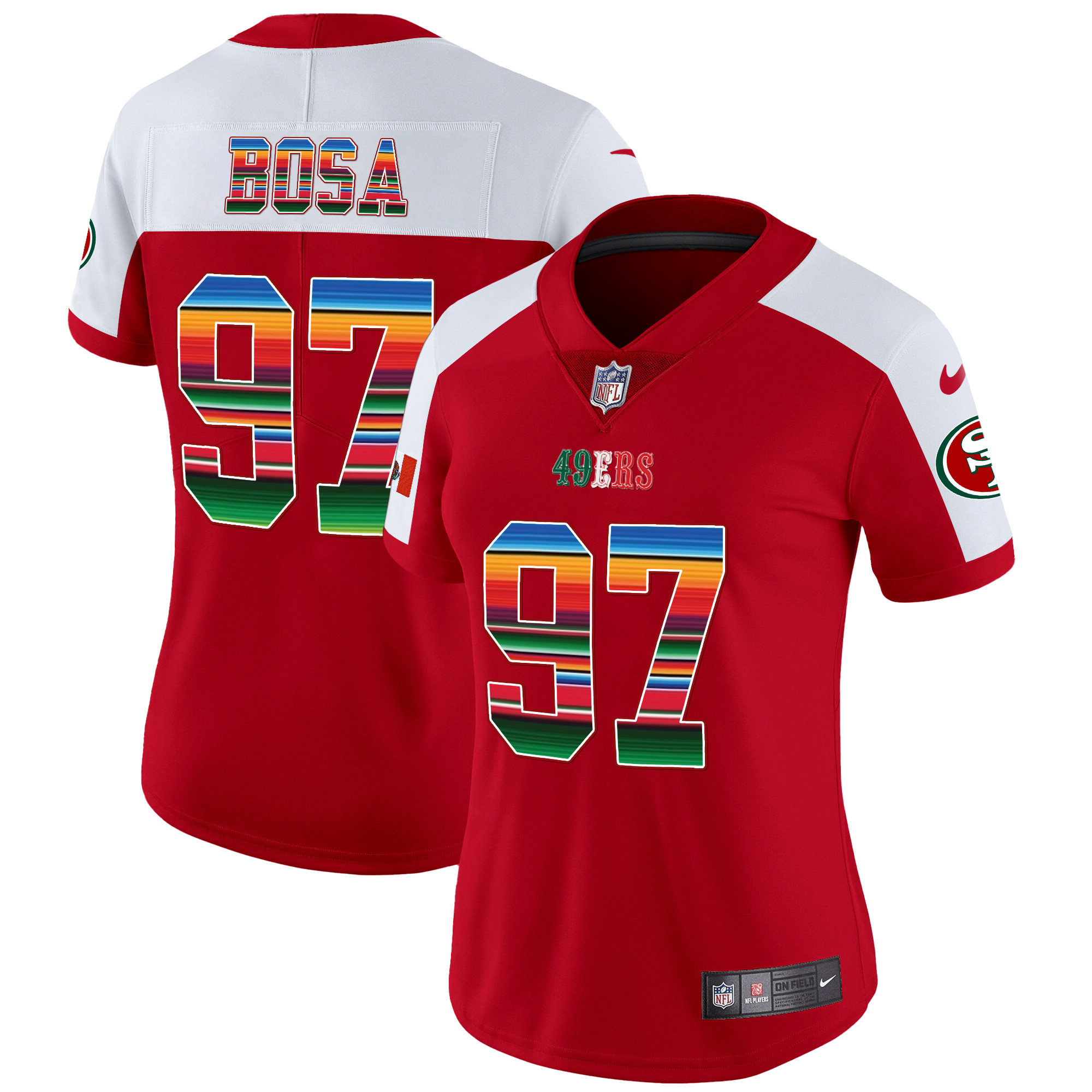 Women's Nick Bosa San Francisco 49ers Mexico Vapor Red Alternate Jersey V3 - All Stitched