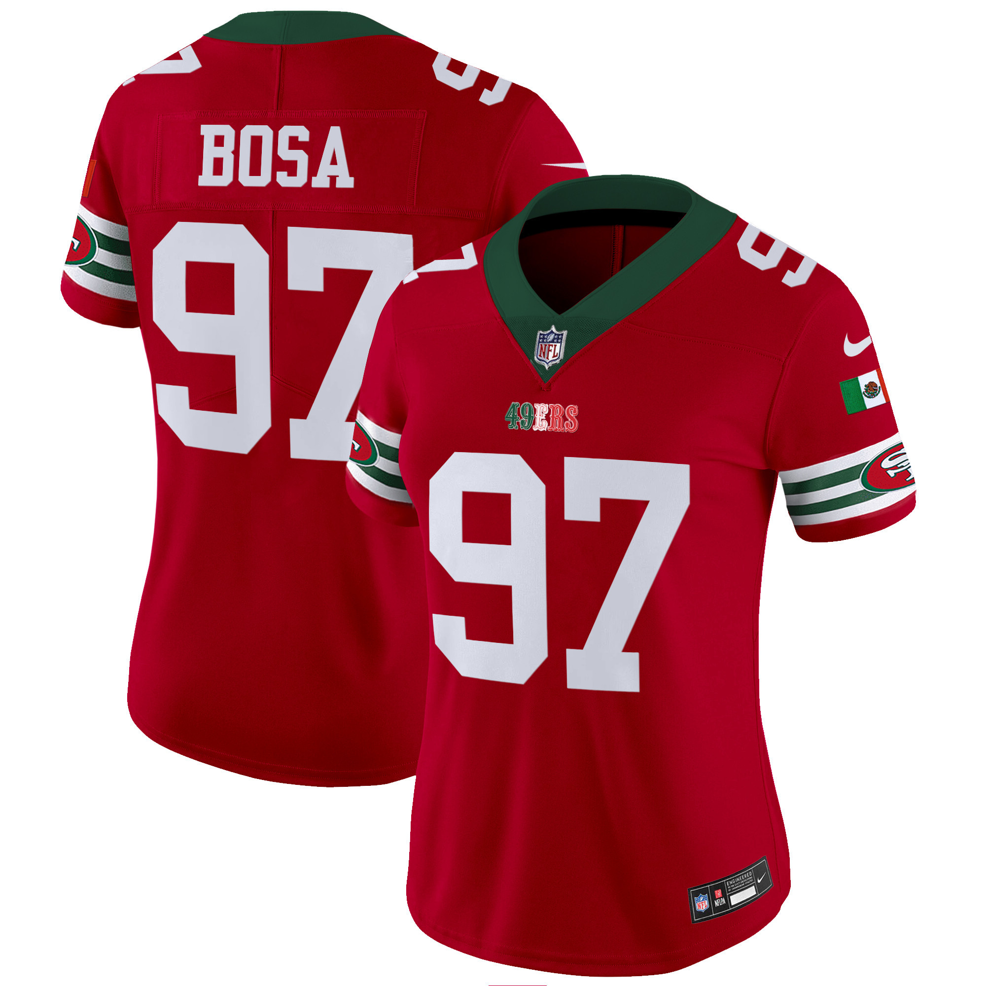 Women's Nick Bosa San Francisco 49ers Mexico Vapor Red Jersey V2 - All Stitched