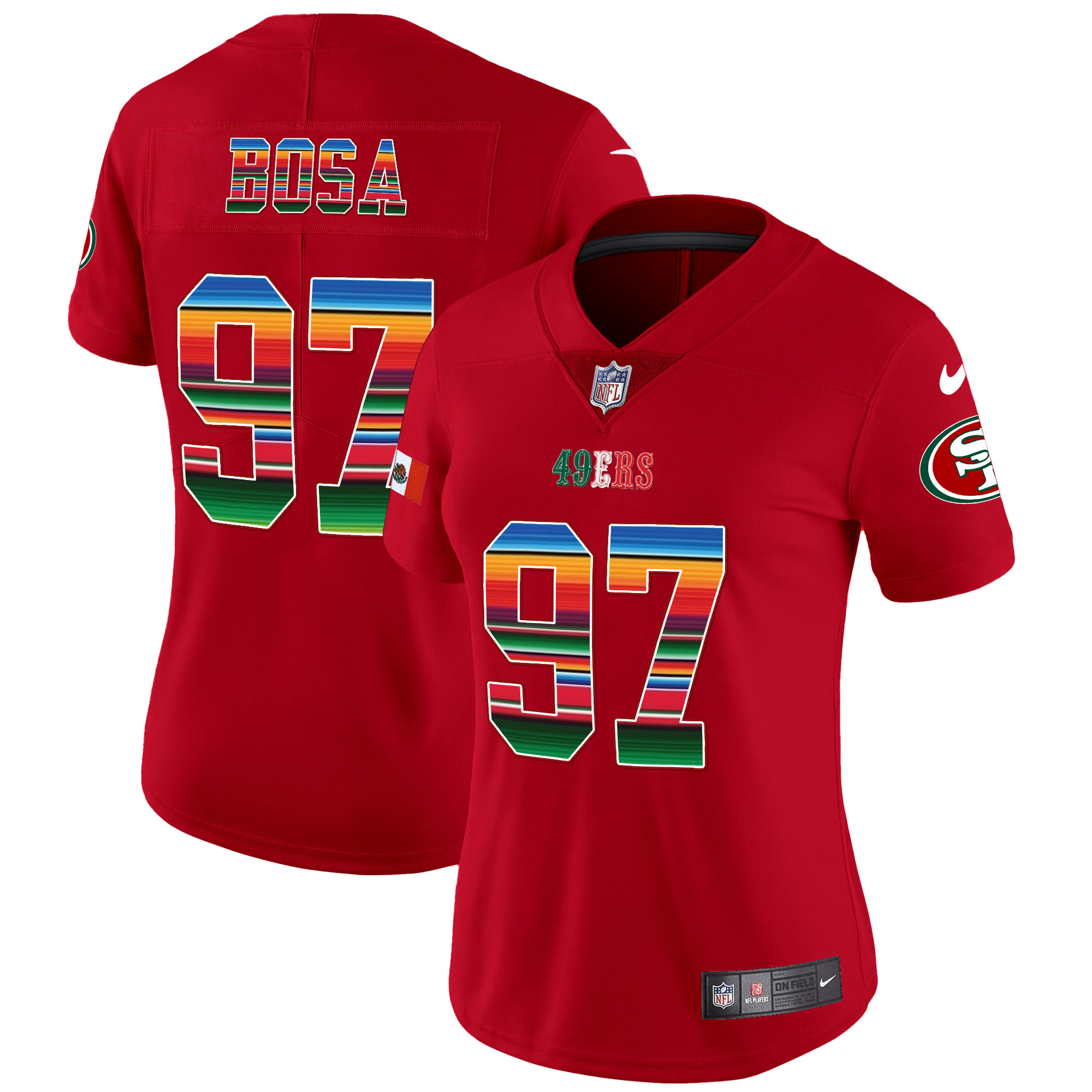 Women's Nick Bosa San Francisco 49ers Mexico Vapor Red Jersey V3 - All Stitched