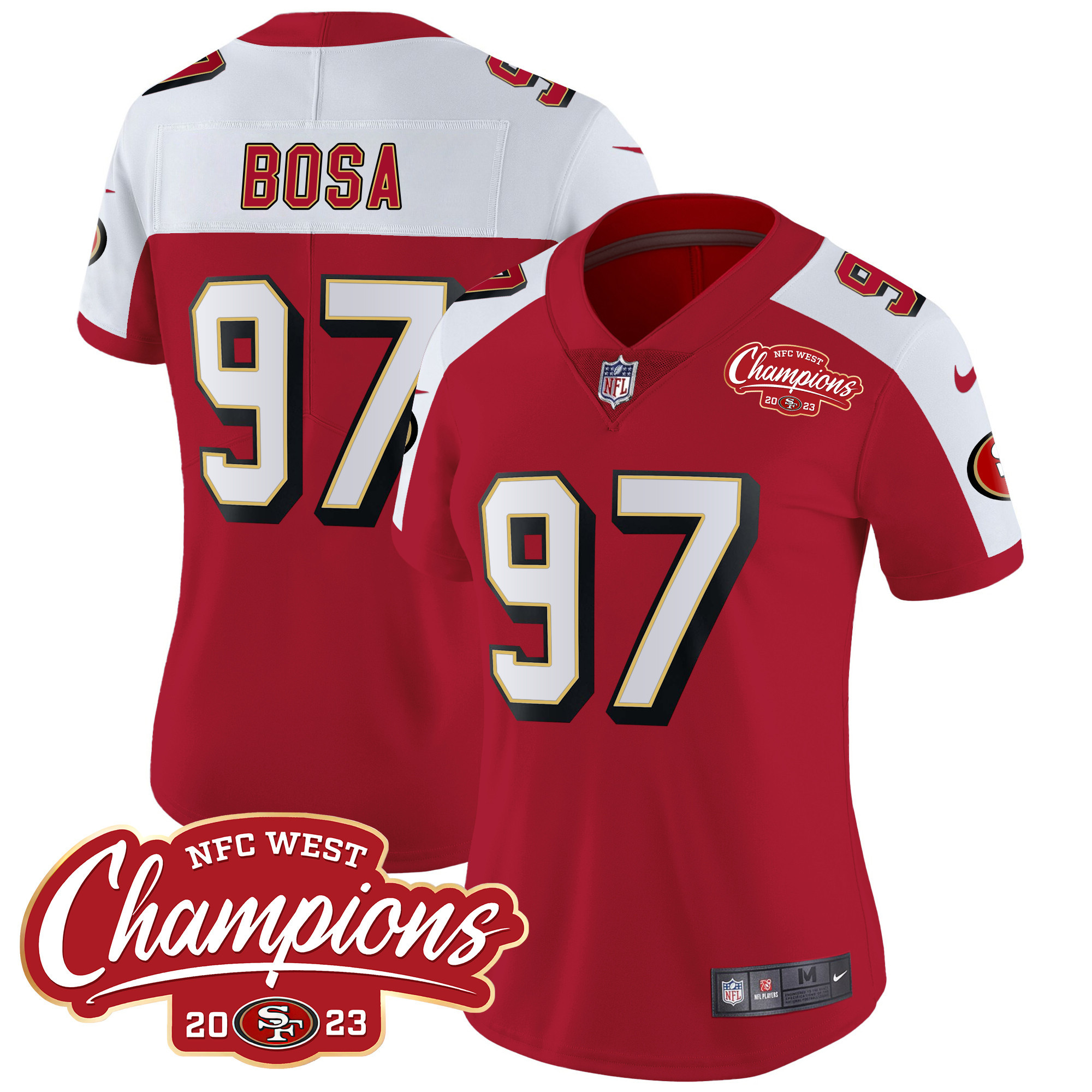 Women's Nick Bosa San Francisco 49ers Throwback NFC West Champions Patch Vapor Alternate Jersey - All Stitched