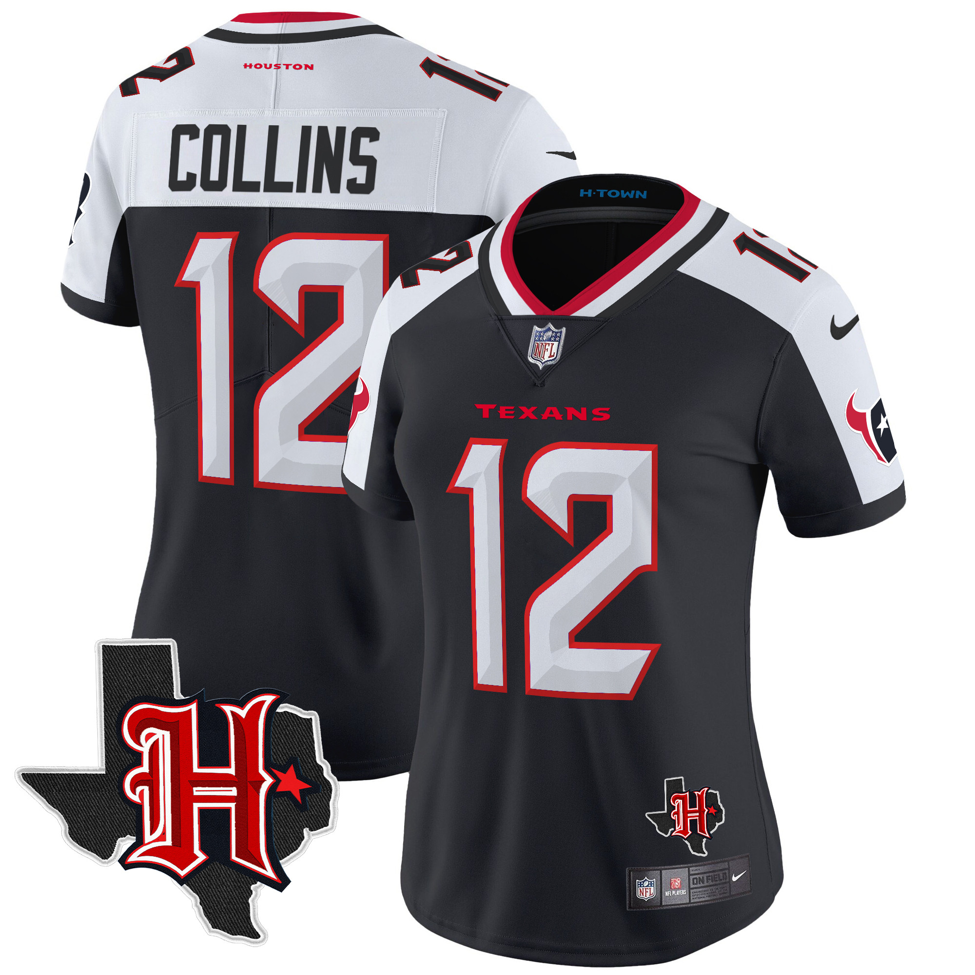 Women's Nico Collins Houston Texans 2024 Texas Patch Vapor Limited Navy Alternate Jersey - All Stitched