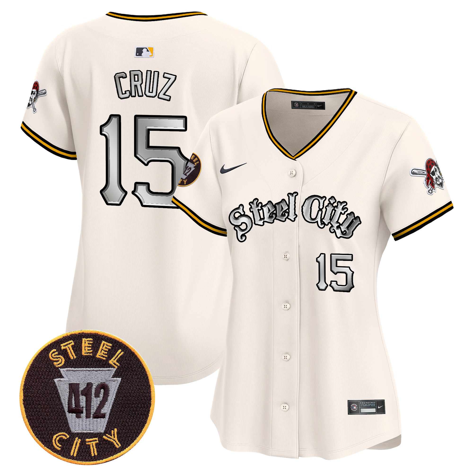 Women's Oneil Cruz Pittsburgh Pirates 412 Patch Vapor Premier Limited Cream Jersey V2 - All Stitched