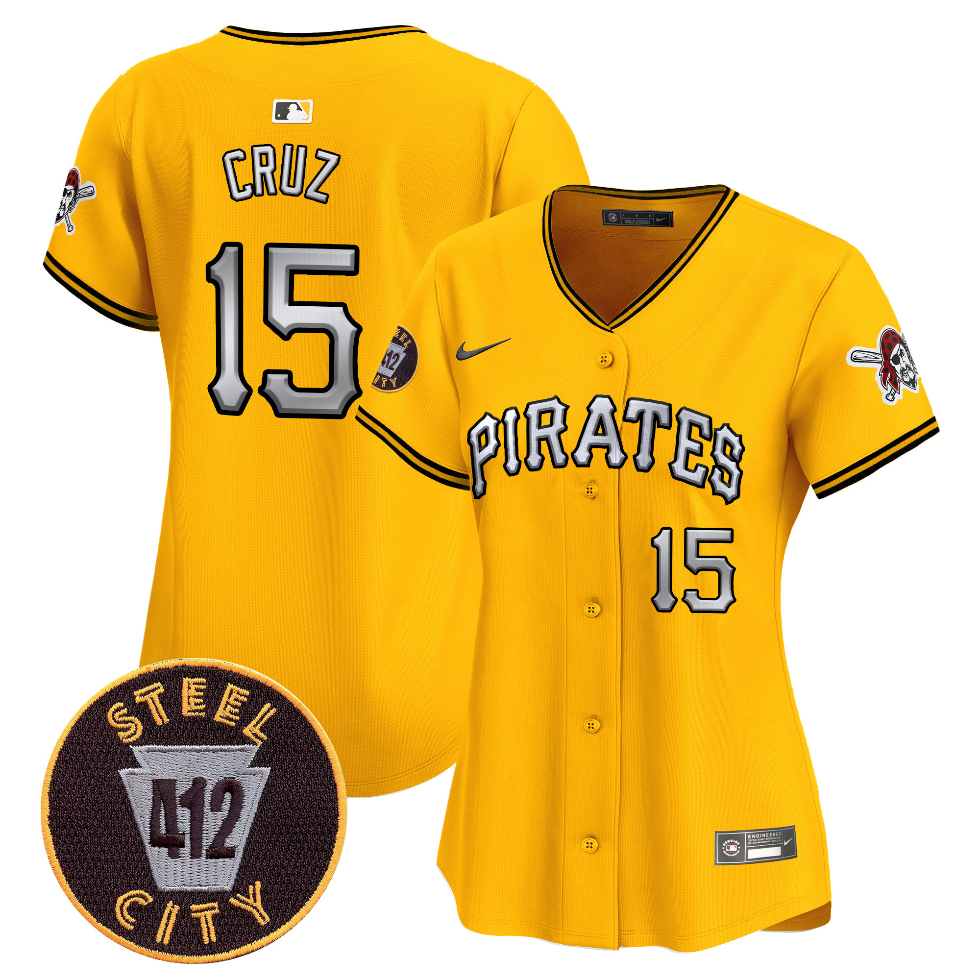 Women's Oneil Cruz Pittsburgh Pirates 412 Patch Vapor Premier Limited Gold Jersey V6 - All Stitched