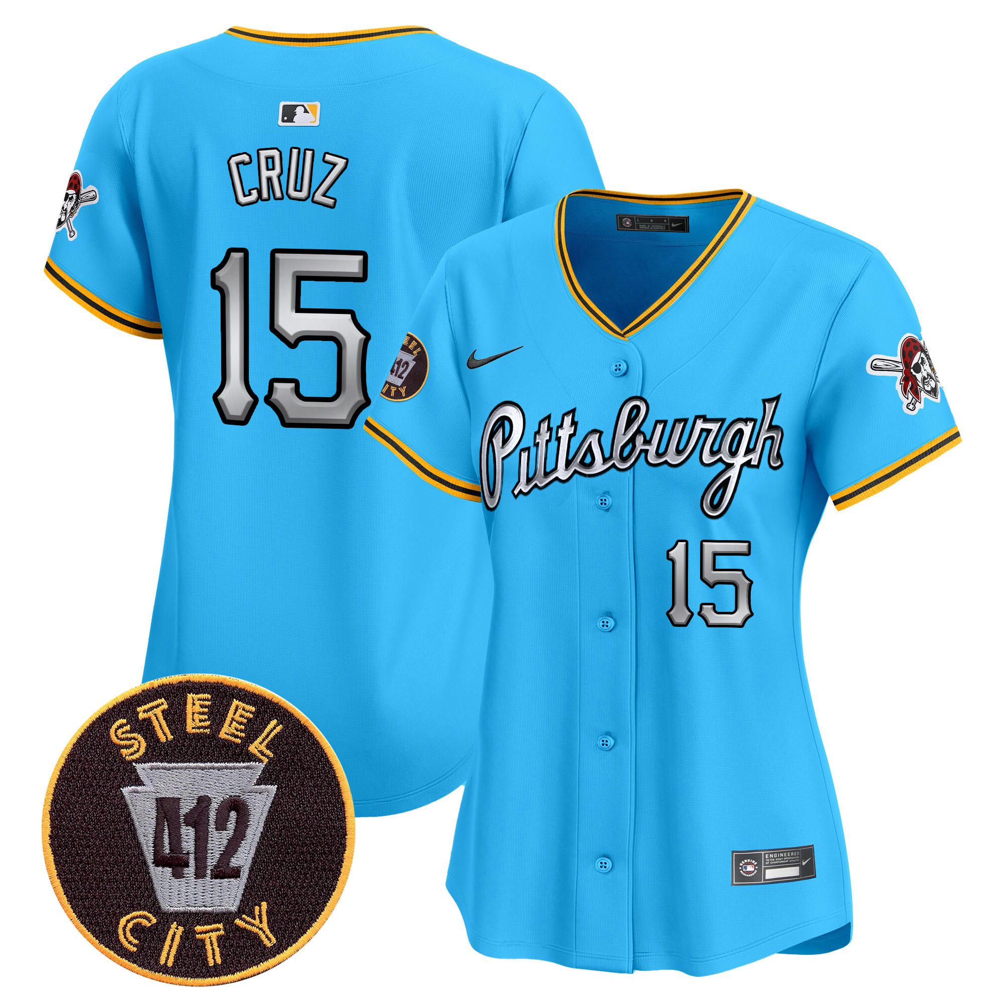 Women's Oneil Cruz Pittsburgh Pirates 412 Patch Vapor Premier Limited Light Blue Jersey V7 - All Stitched