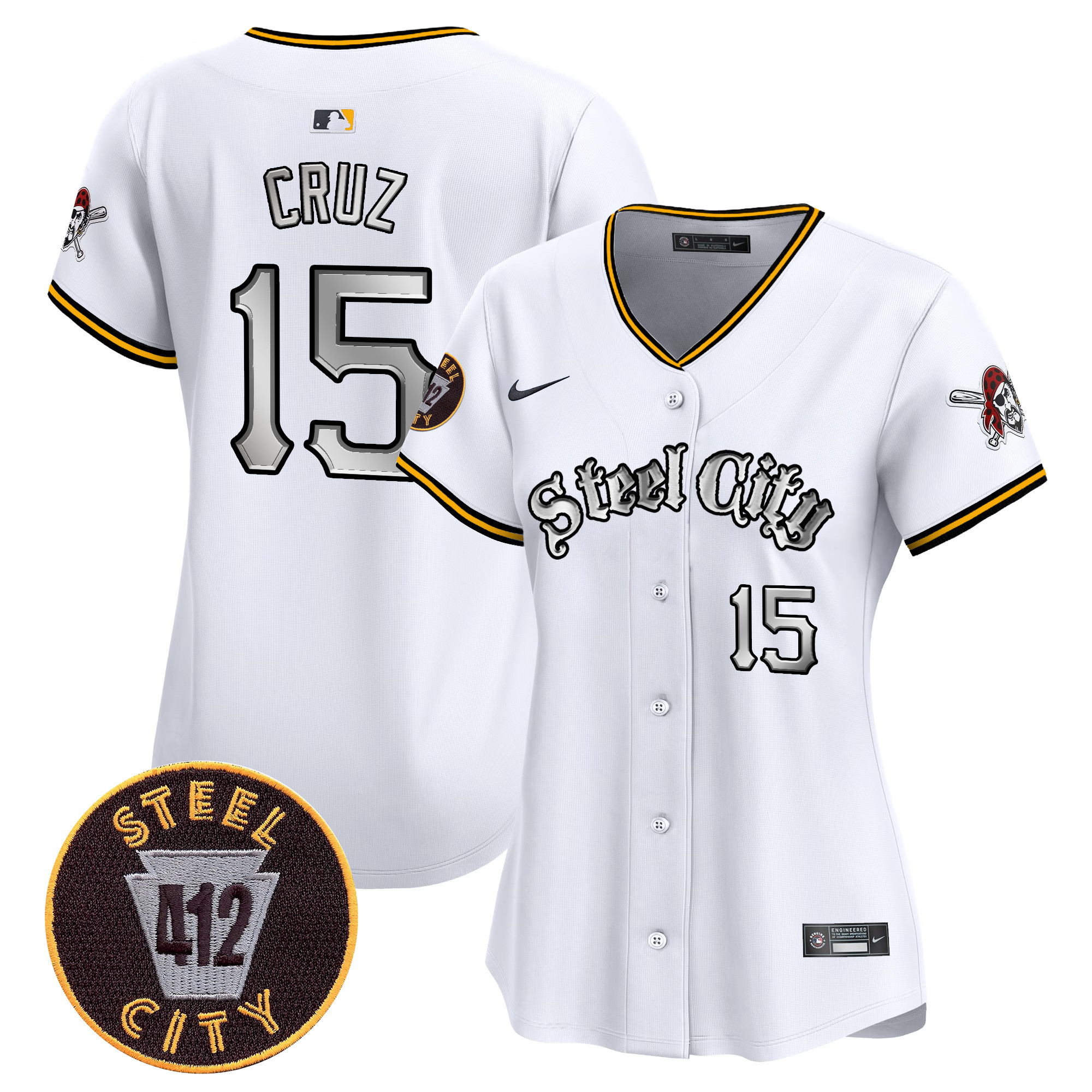 Women's Oneil Cruz Pittsburgh Pirates 412 Patch Vapor Premier Limited White Jersey V2 - All Stitched