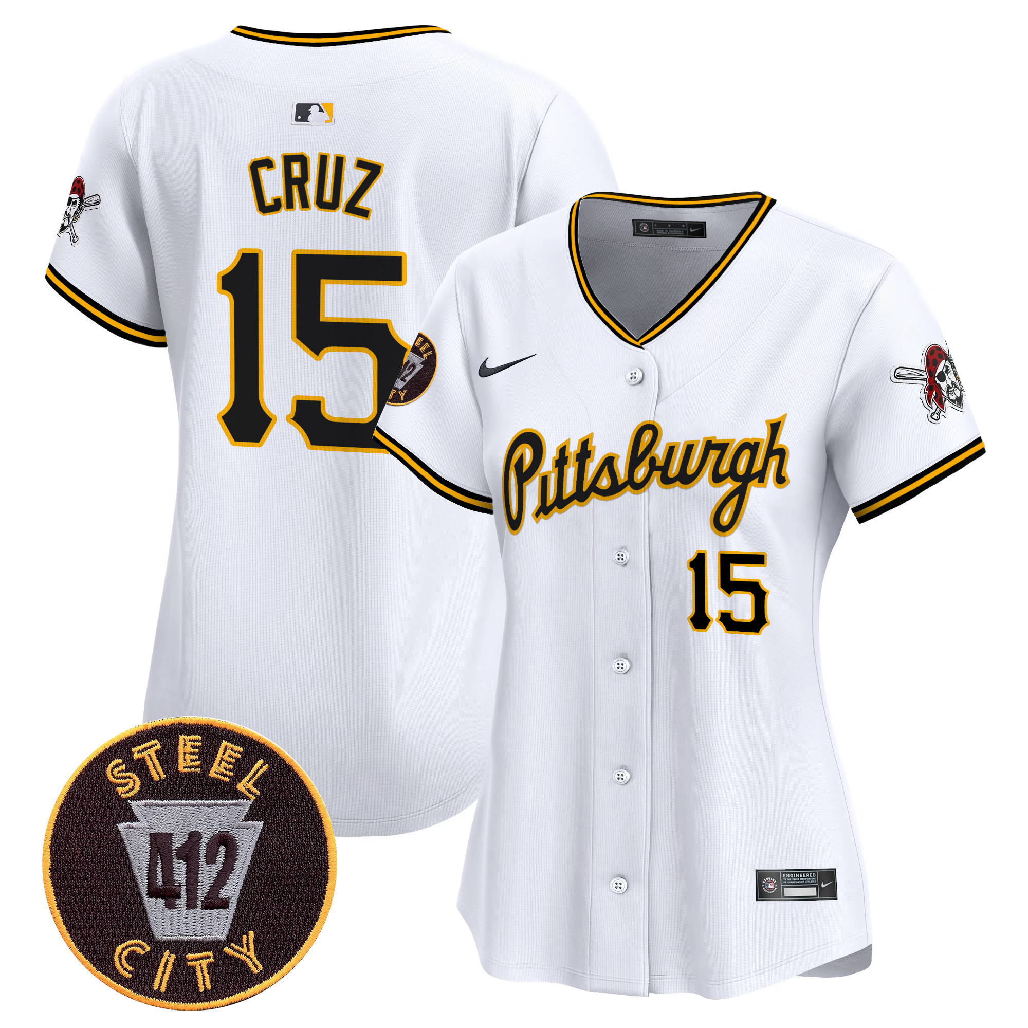 Women's Oneil Cruz Pittsburgh Pirates 412 Patch Vapor Premier Limited White Jersey V4 - All Stitched