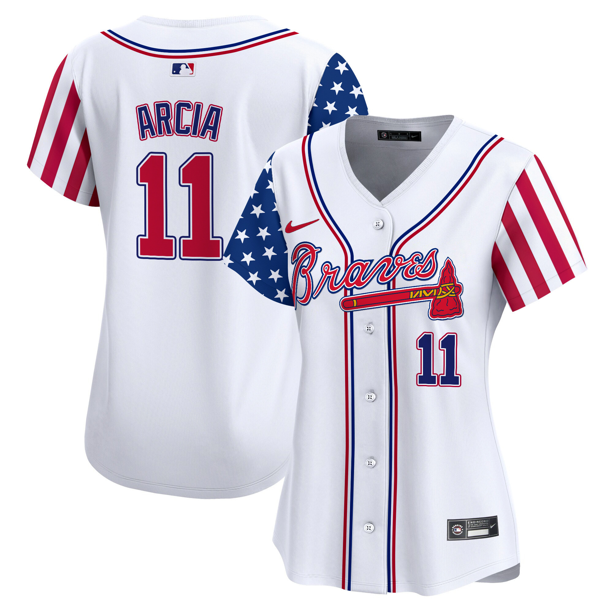 Women's Orlando Arcia Atlanta Braves 2024 Independence Day Vapor Premier Limited White Jersey - All Stitched