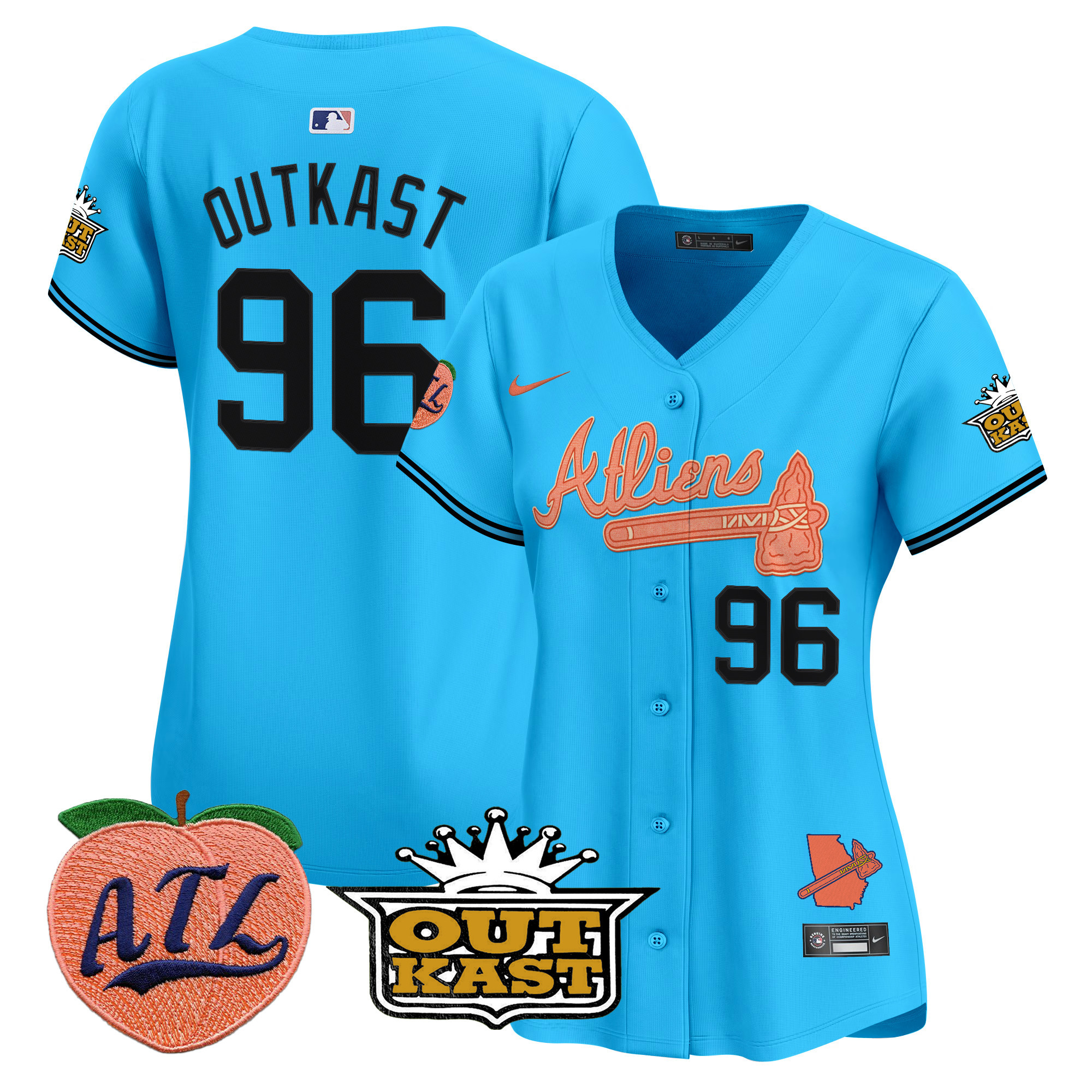 Women's Outkast Atlanta Braves Atliens & Peach Vapor Premier Limited Light Blue Jersey - All Stitched