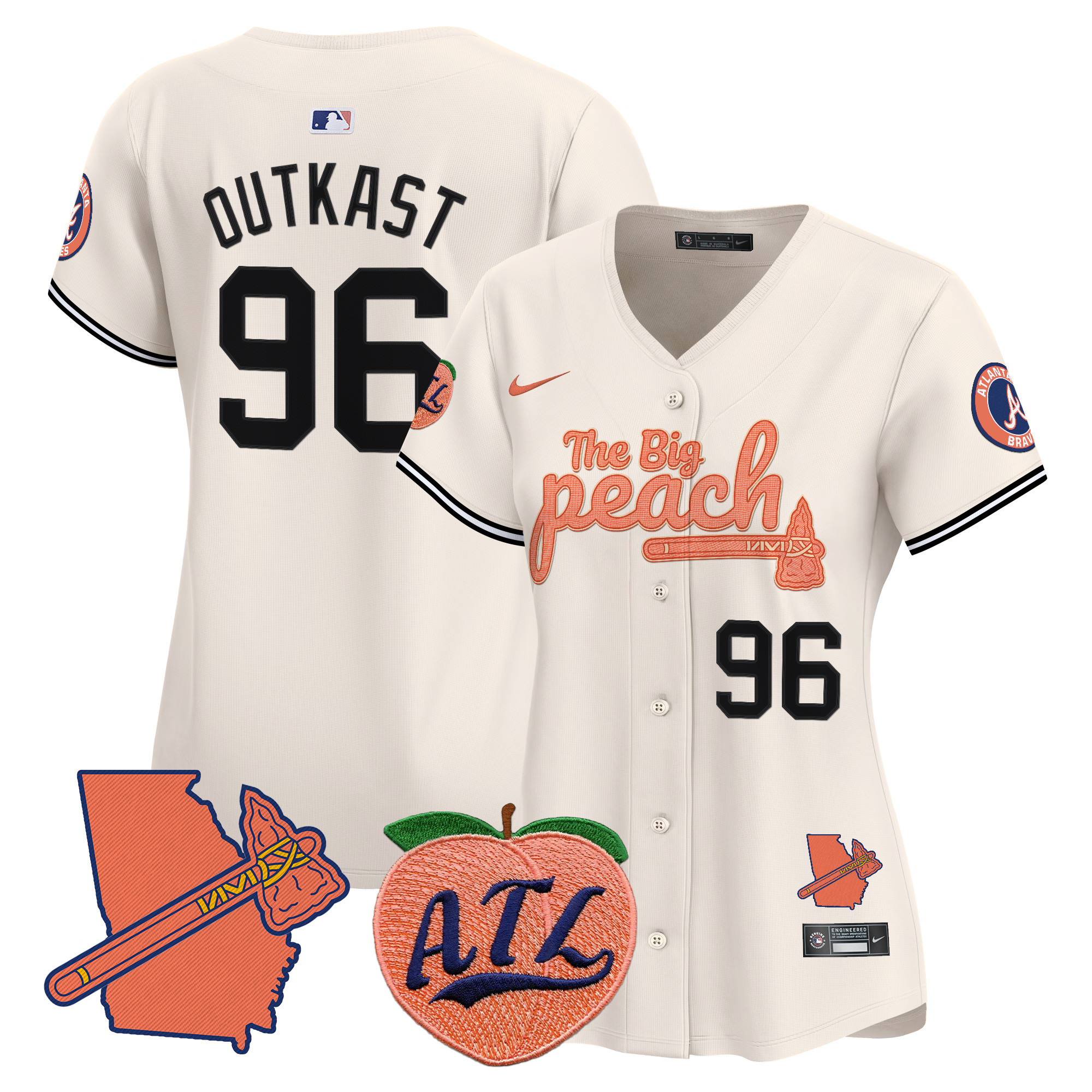 Women's Outkast Atlanta Braves The Big Peach Vapor Premier Limited Cream Jersey V2 - All Stitched