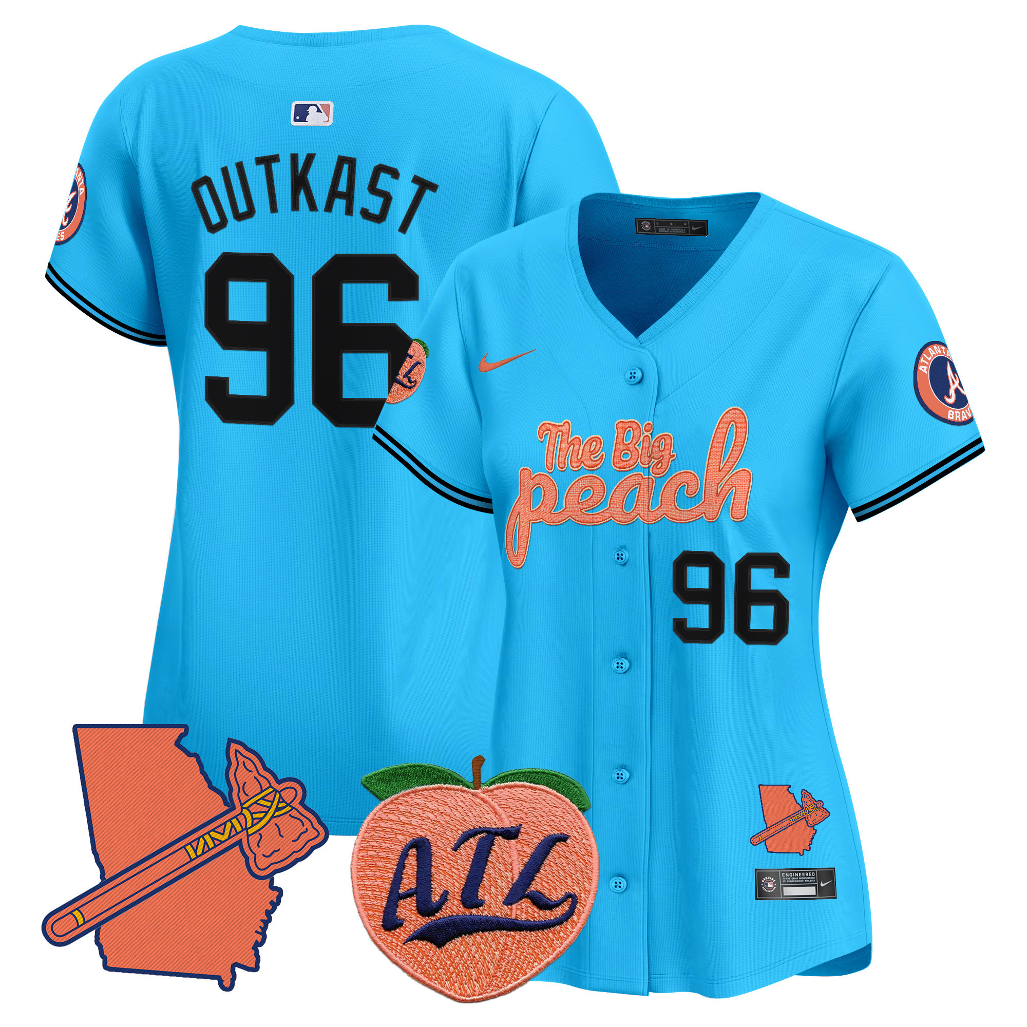 Women's Outkast Atlanta Braves The Big Peach Vapor Premier Limited Light Blue Jersey - All Stitched