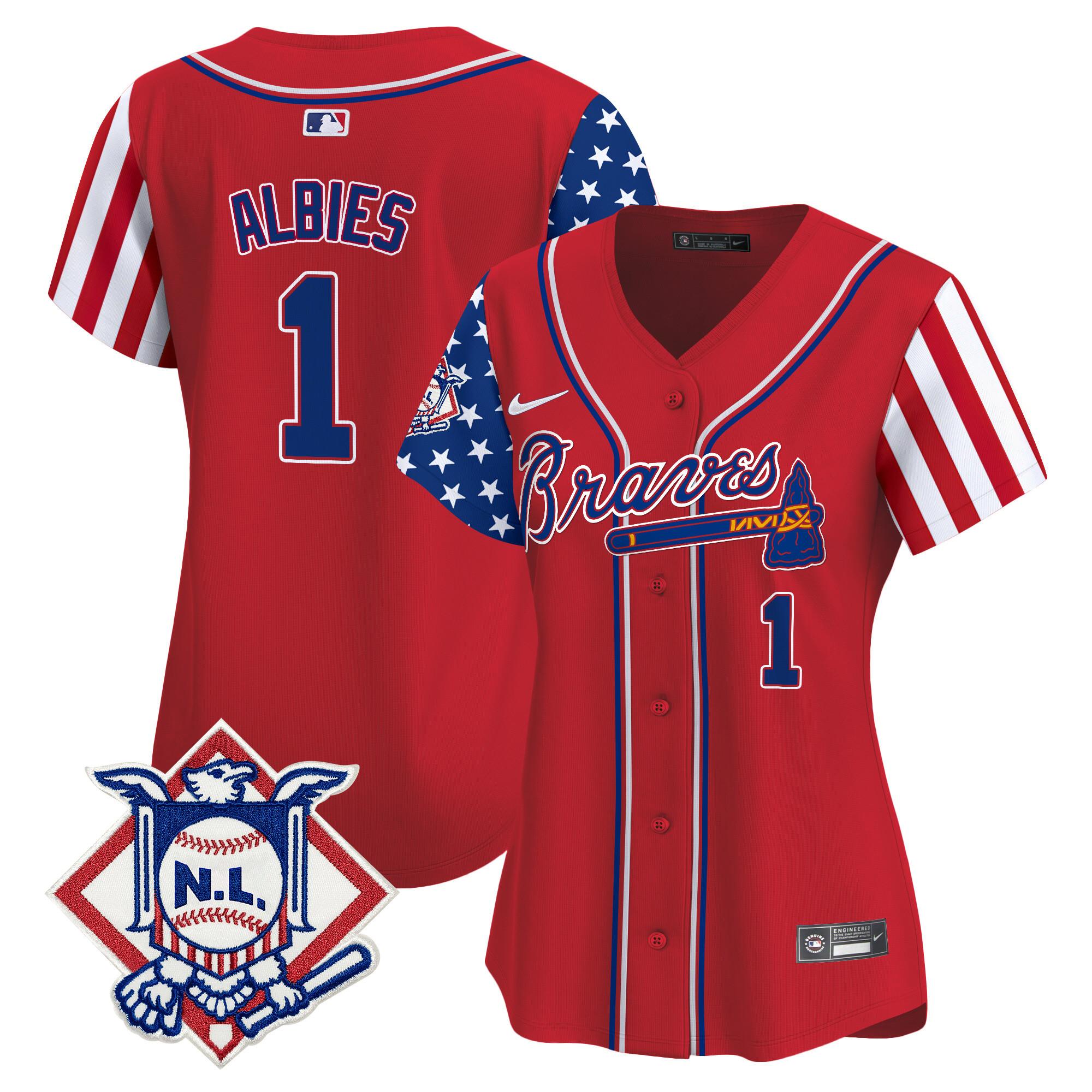 Women's Ozzie Albies Atlanta Braves 2024 Fourth of July Vapor Premier Limited Red Jersey V2 - All Stitched