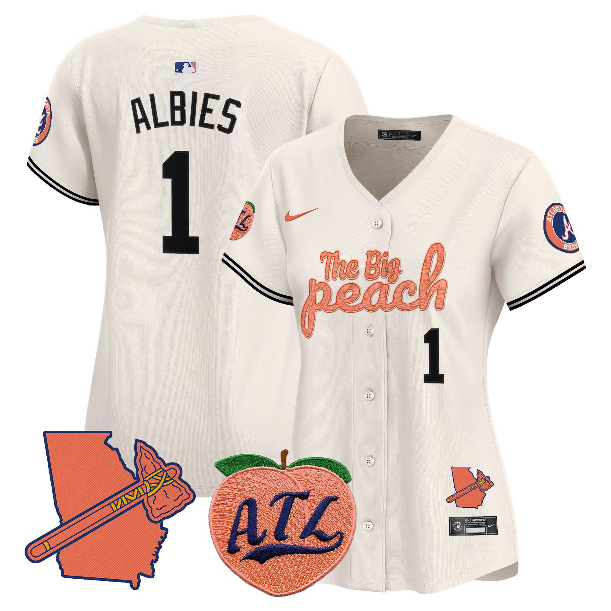 Women's Ozzie Albies Atlanta Braves The Big Peach Vapor Premier Limited Cream Jersey - All Stitched
