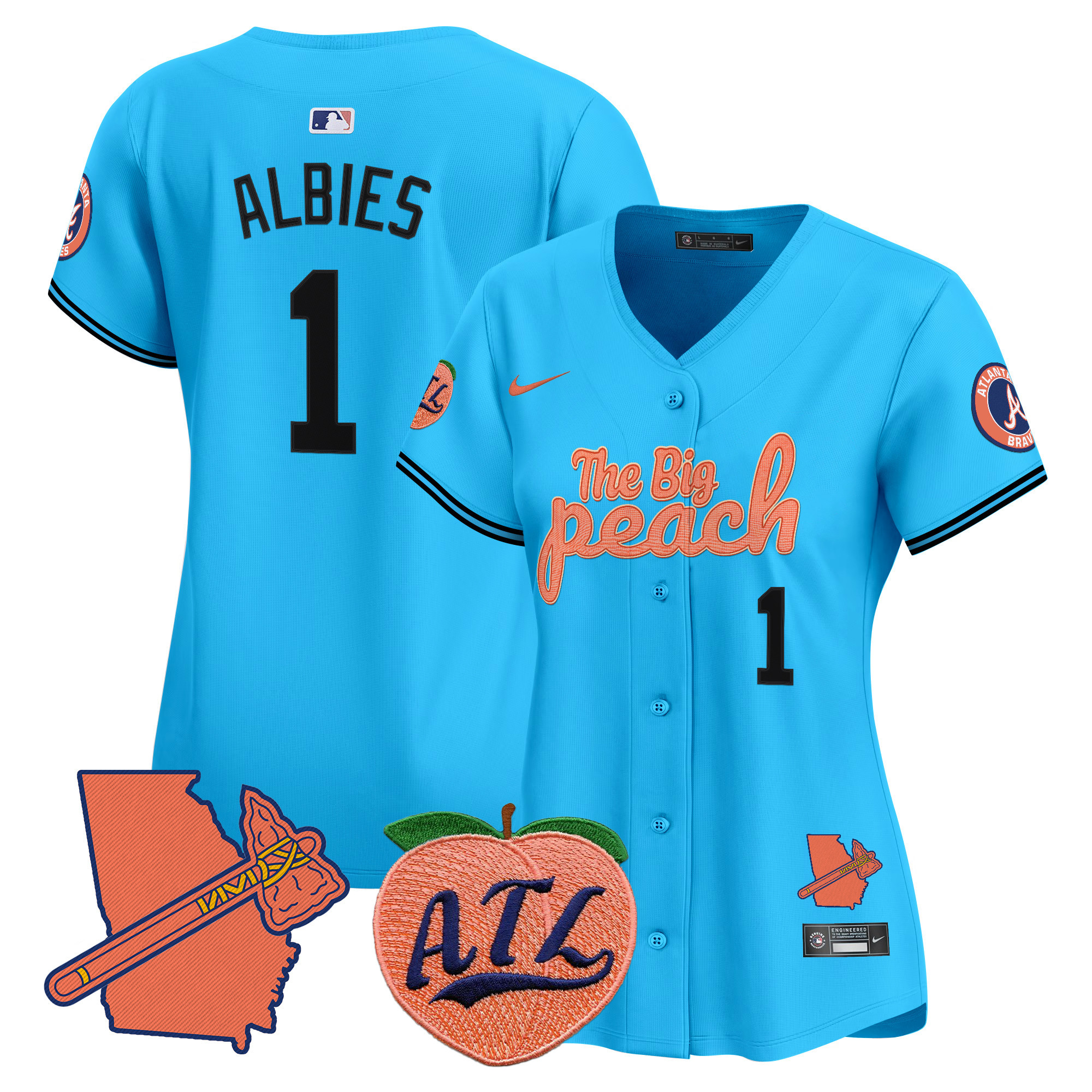 Women's Ozzie Albies Atlanta Braves The Big Peach Vapor Premier Limited Light Blue Jersey - All Stitched
