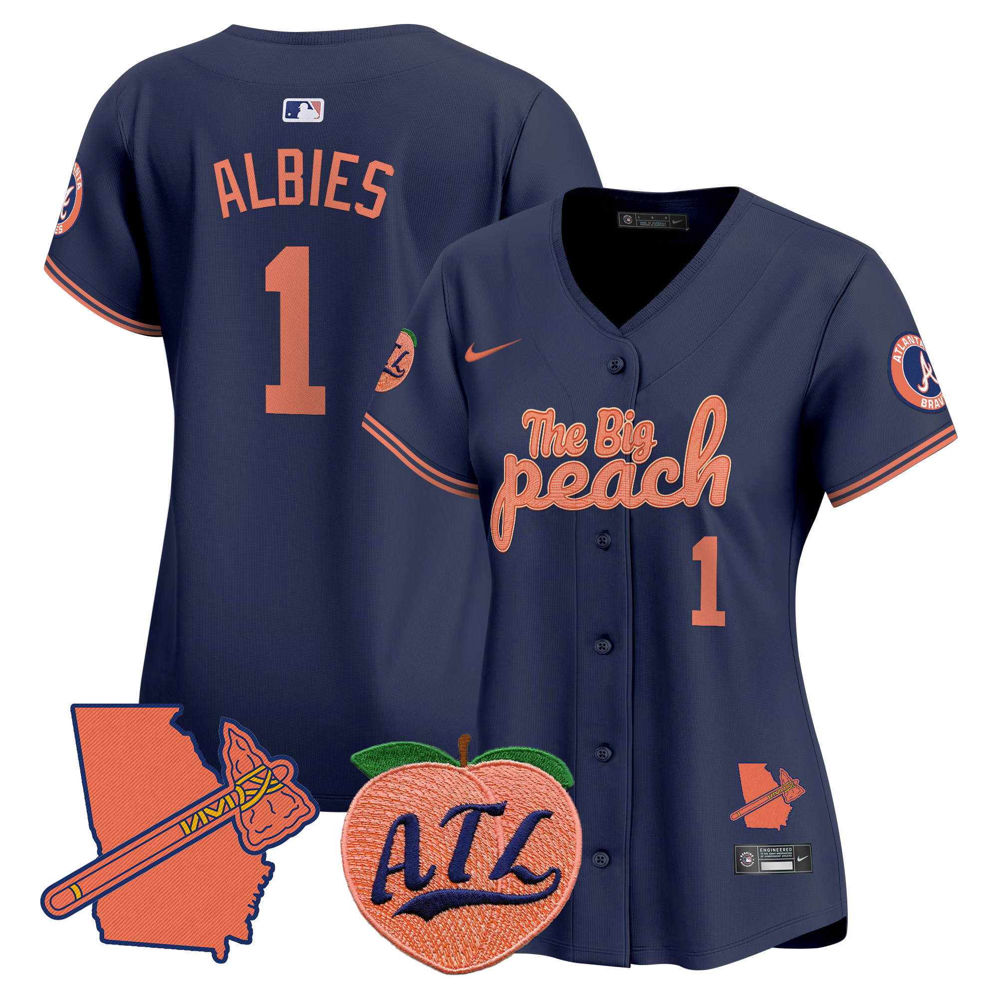 Women's Ozzie Albies Atlanta Braves The Big Peach Vapor Premier Limited Navy Jersey - All Stitched